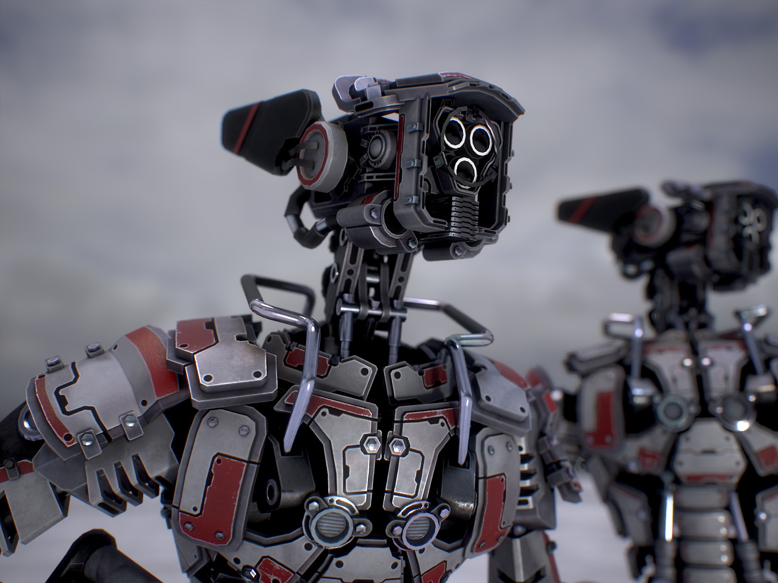 Heavy armored scifi robot character gameready Low-poly 3D model_5