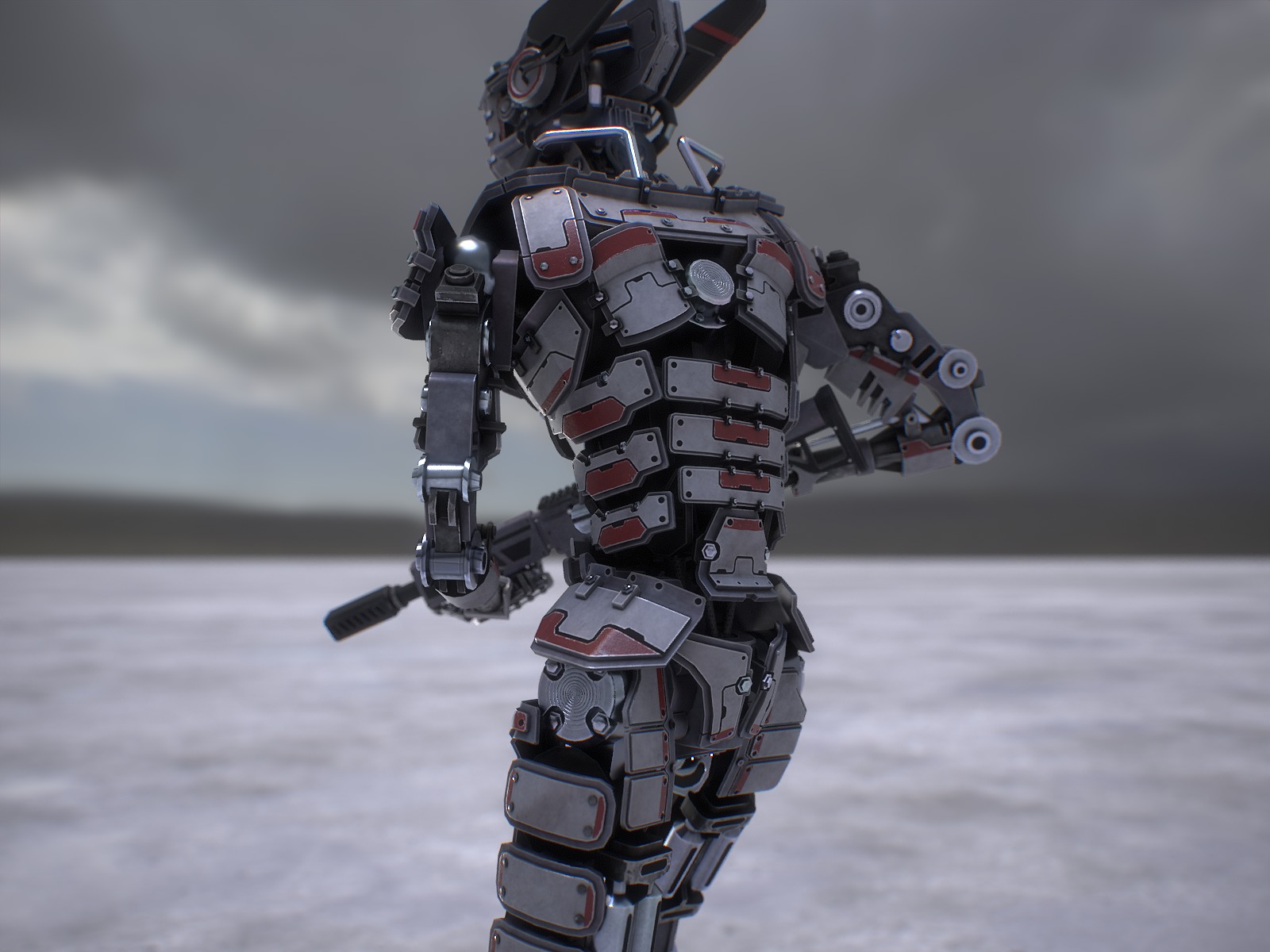 Heavy armored scifi robot character gameready Low-poly 3D model_9