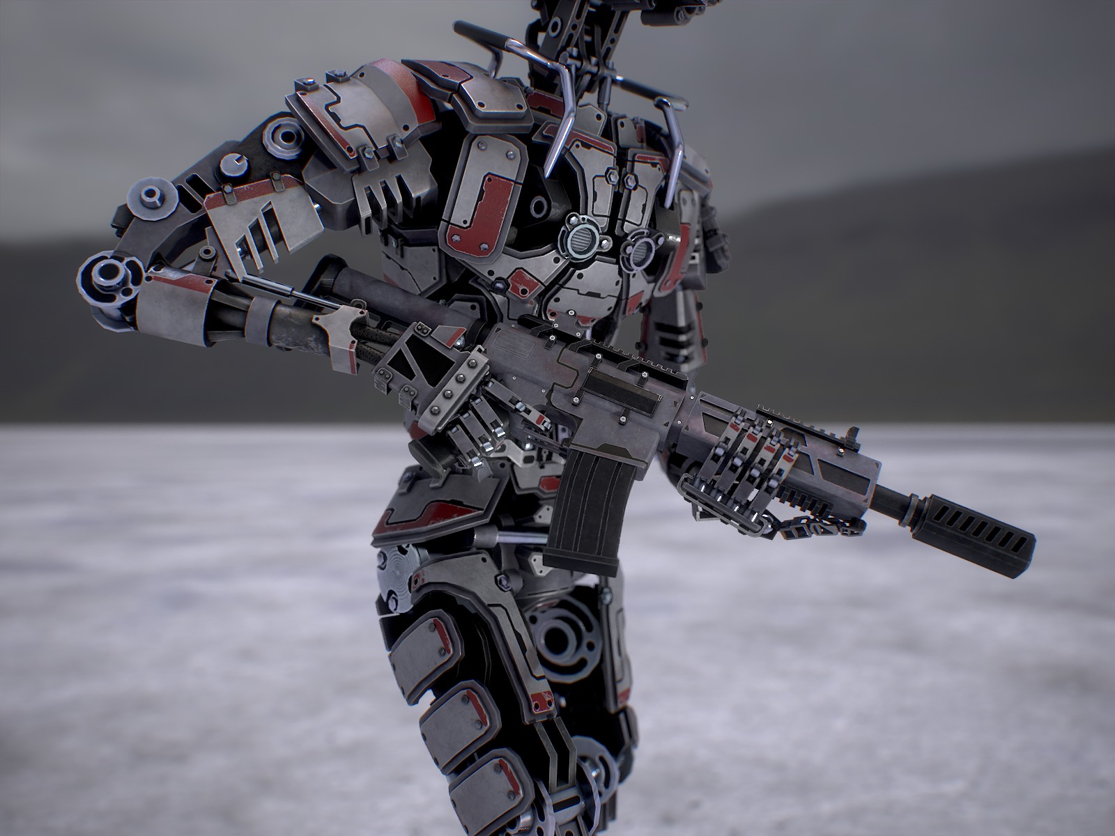 Heavy armored scifi robot character gameready Low-poly 3D model_8