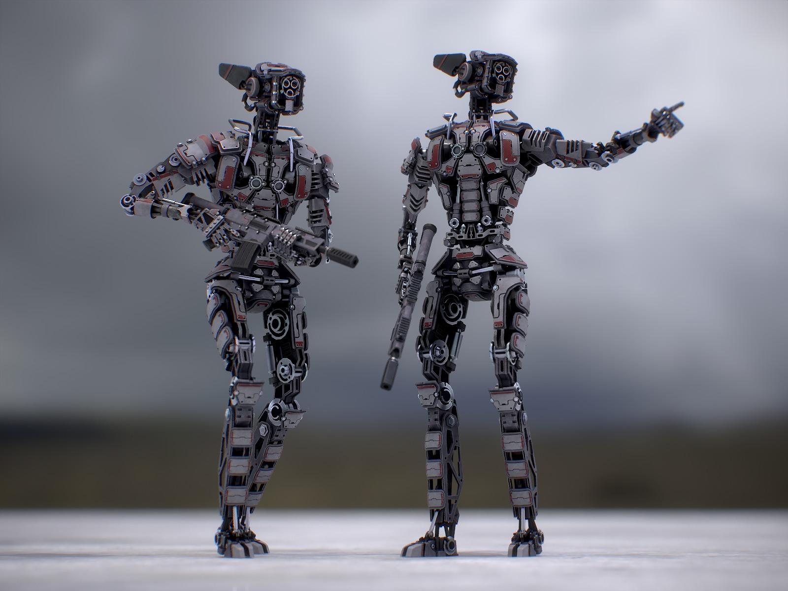 Heavy armored scifi robot character gameready Low-poly 3D model_2