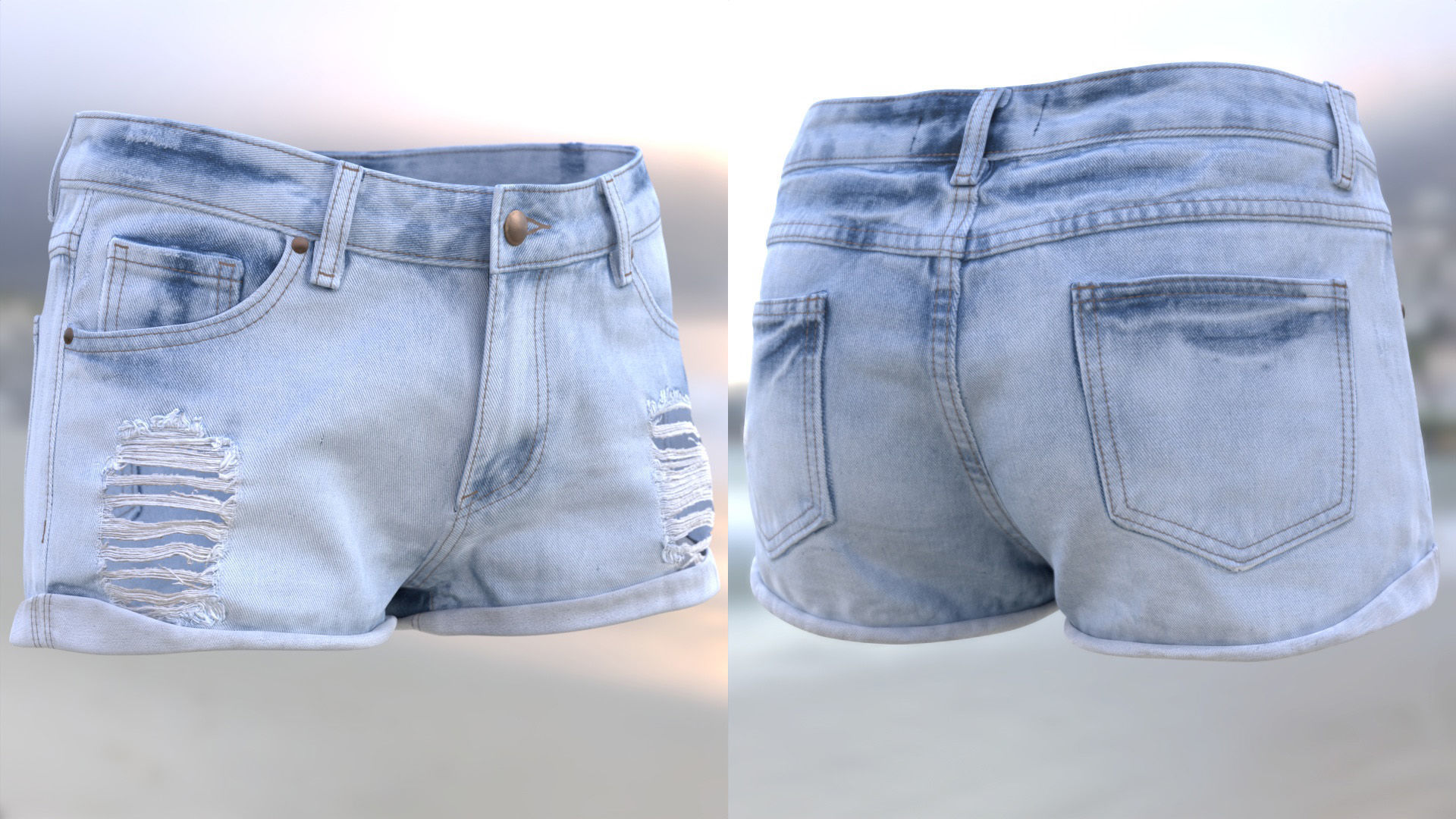 Denim Shorts 85 - All MH Bodies and UE5 Skeletons - Rigged Low-poly 3D model_8