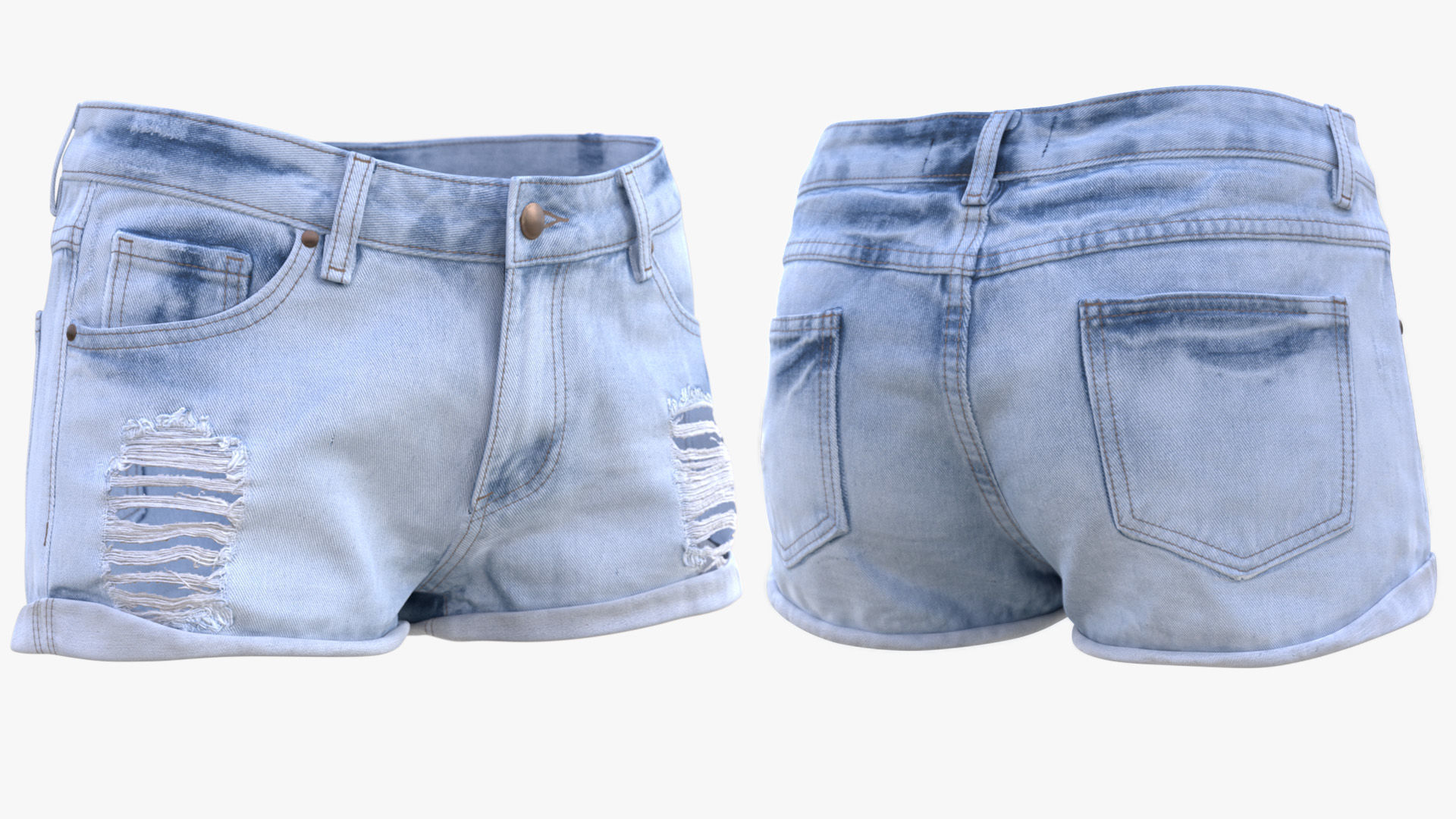 Denim Shorts 85 - All MH Bodies and UE5 Skeletons - Rigged Low-poly 3D model_4