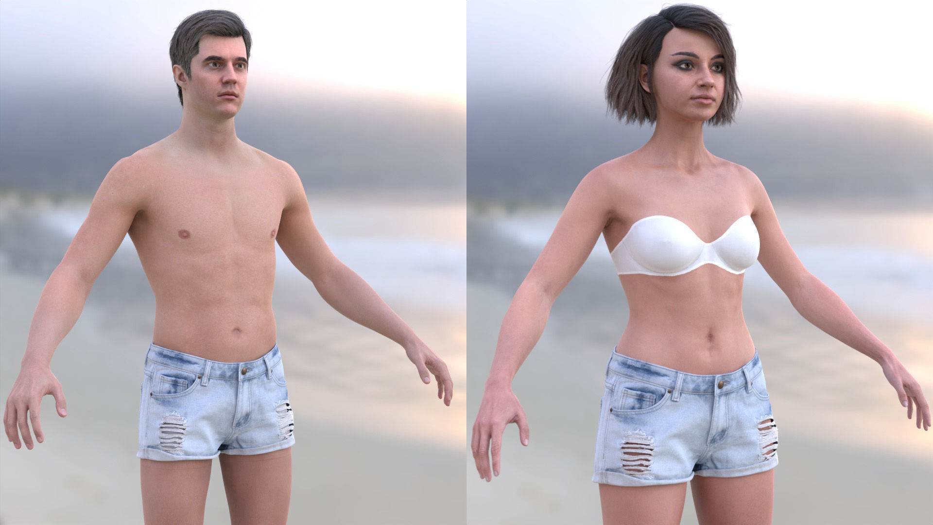 Denim Shorts 85 - All MH Bodies and UE5 Skeletons - Rigged Low-poly 3D model_6