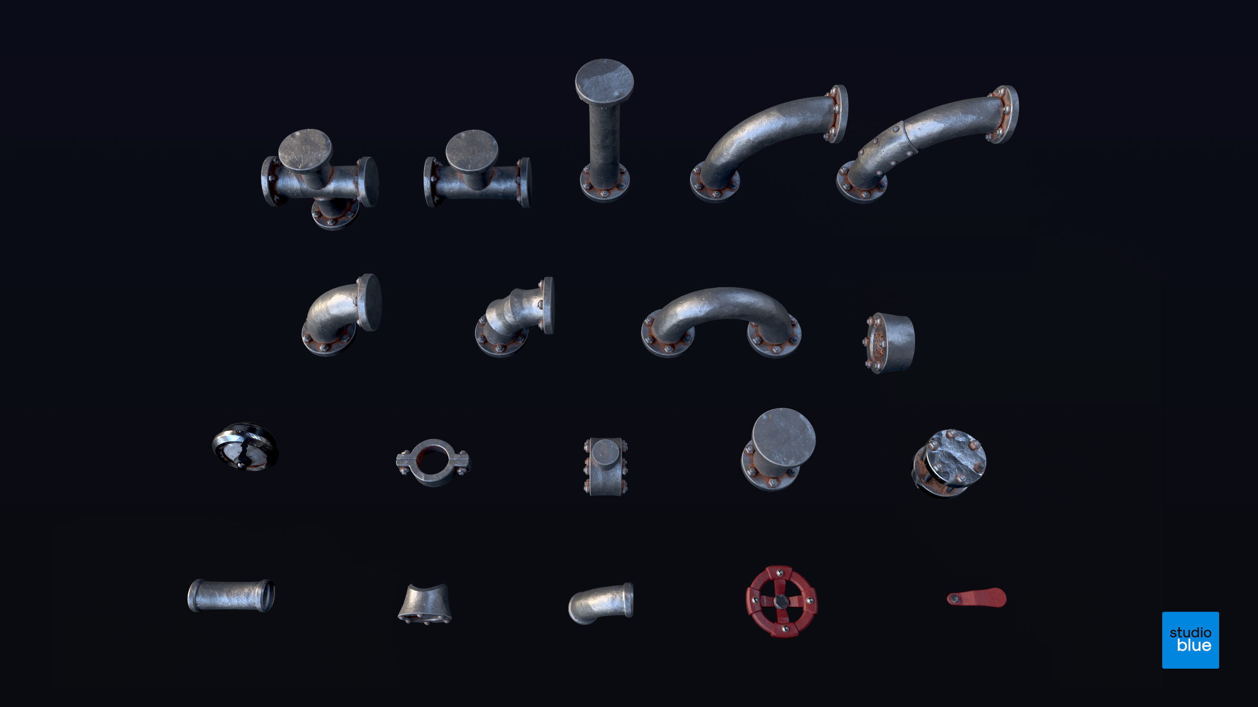 Stylised pipes and kit part pack Low-poly 3D model_7