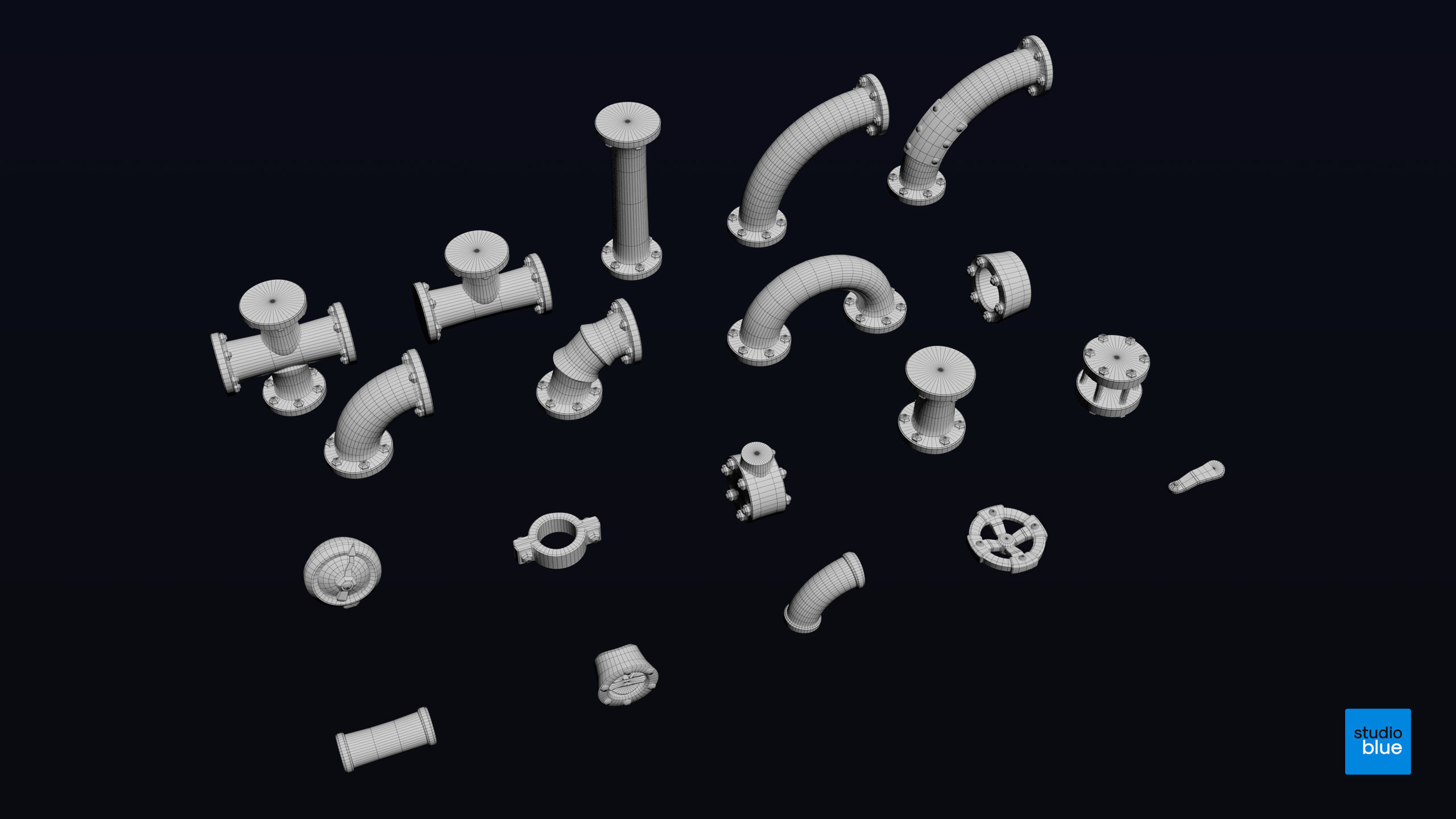 Stylised pipes and kit part pack Low-poly 3D model_10