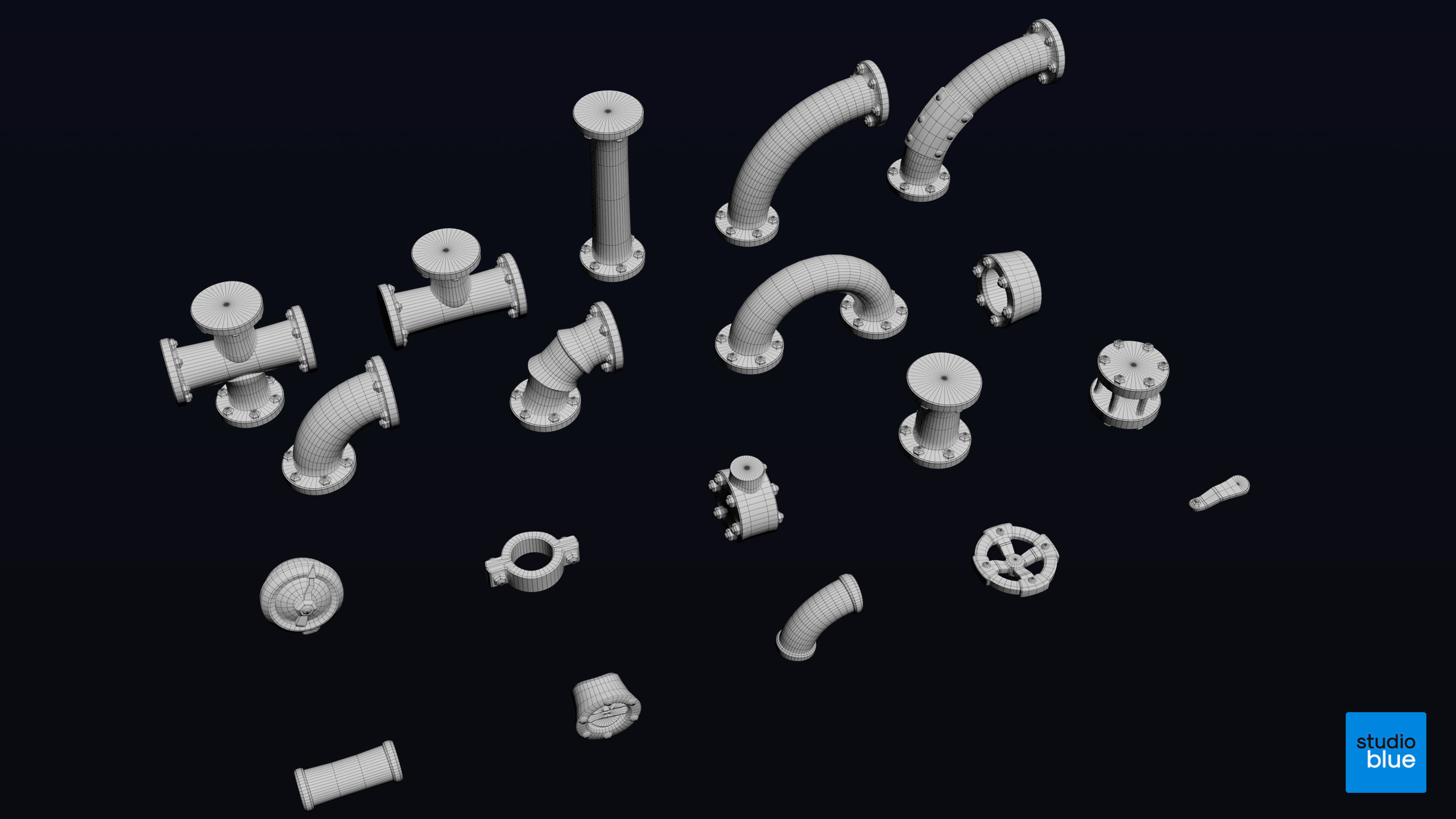 Stylised pipes and kit part pack Low-poly 3D model_9
