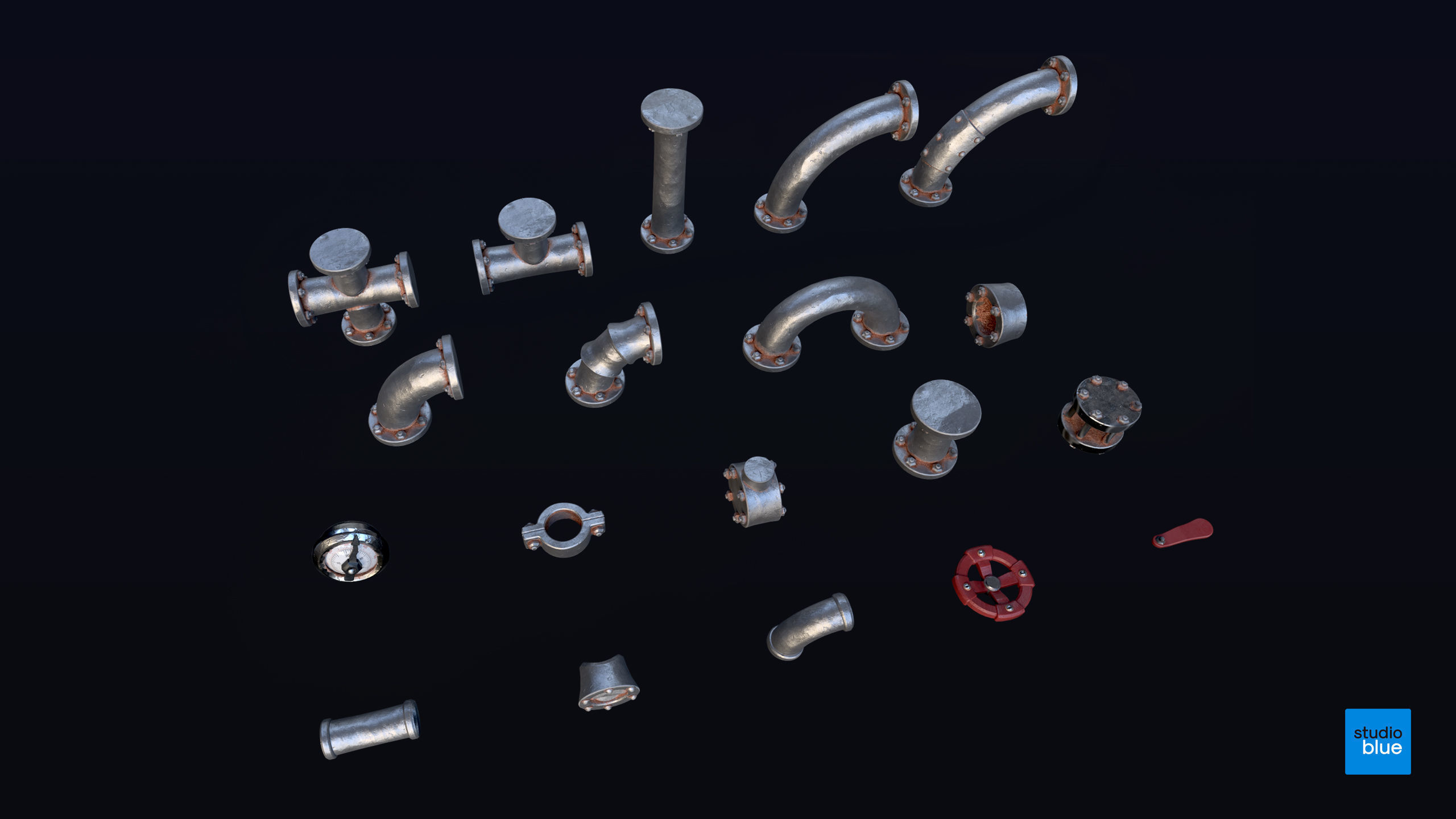 Stylised pipes and kit part pack Low-poly 3D model_8