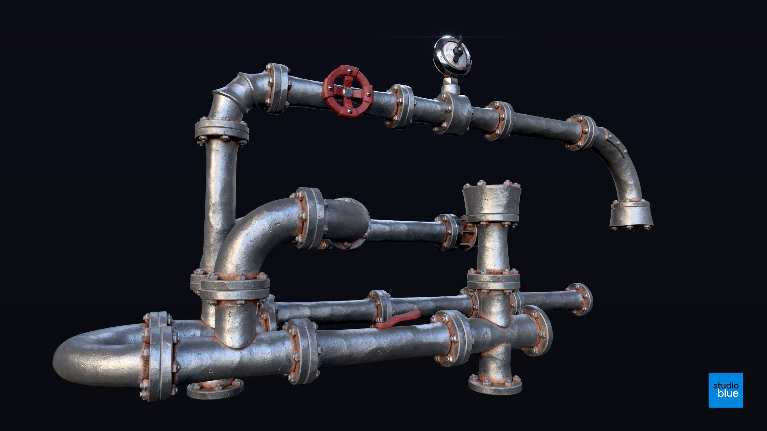 Stylised pipes and kit part pack Low-poly 3D model_3