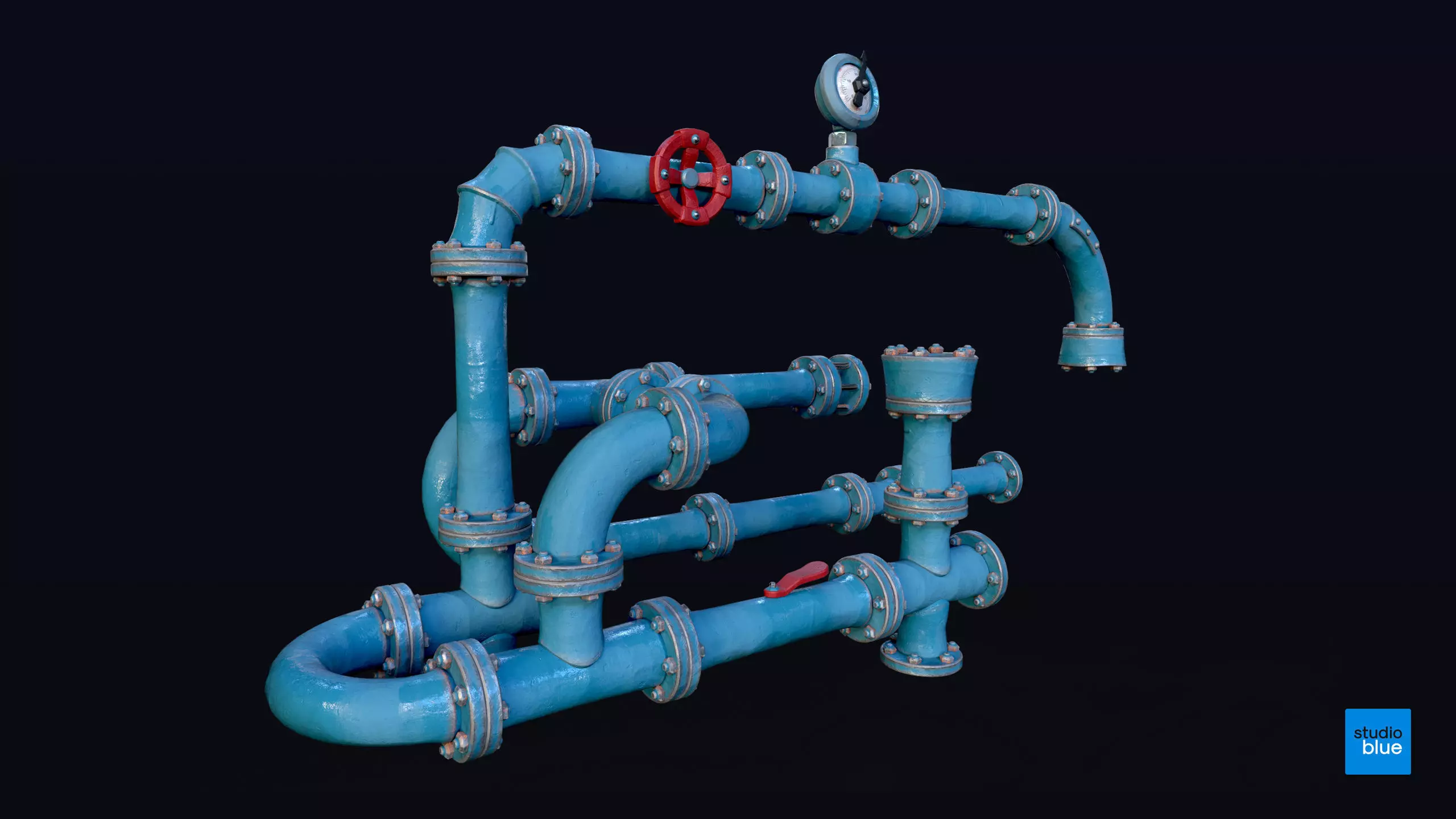 Stylised pipes and kit part pack Low-poly 3D model_0