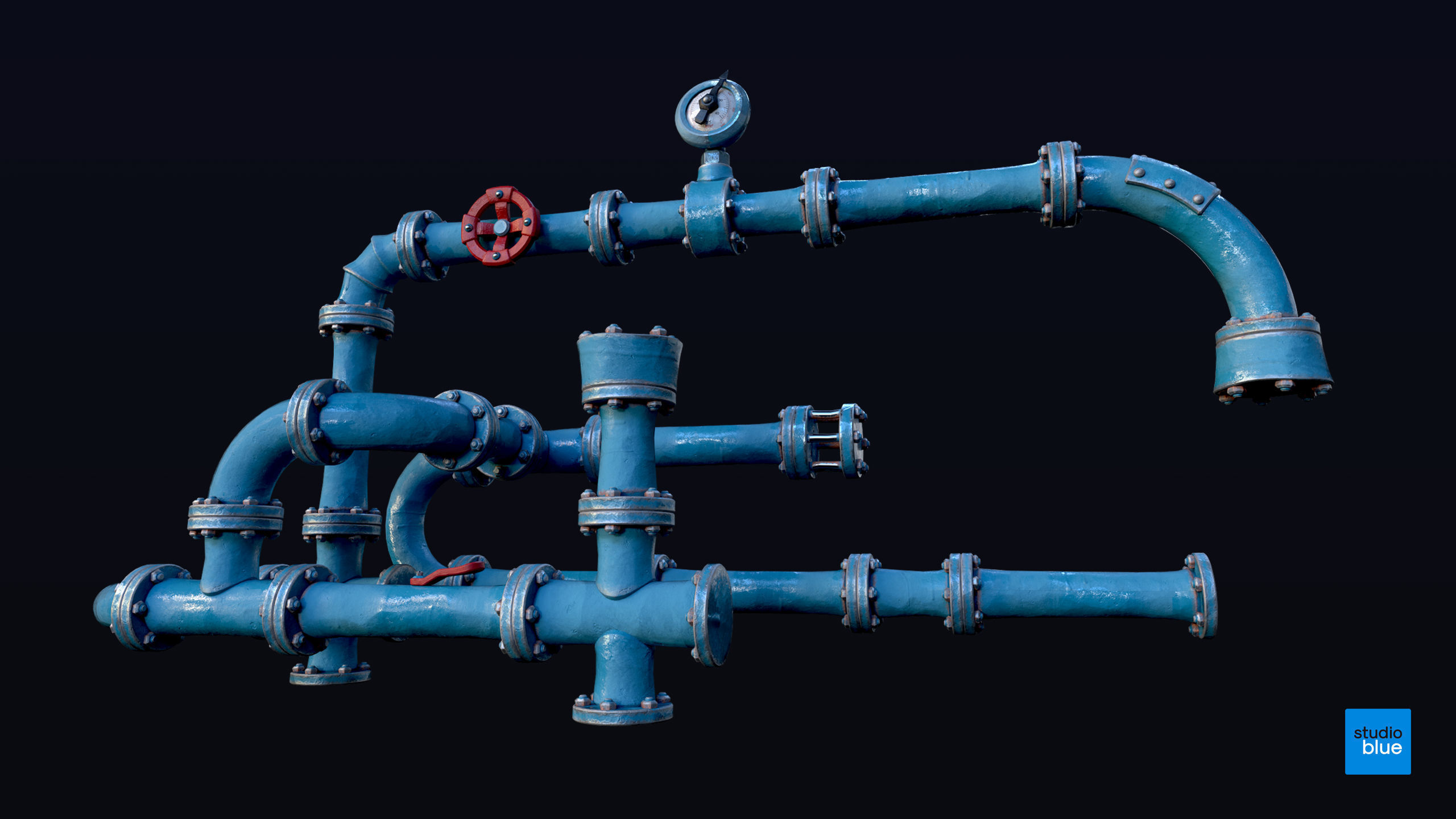 Stylised pipes and kit part pack Low-poly 3D model_2