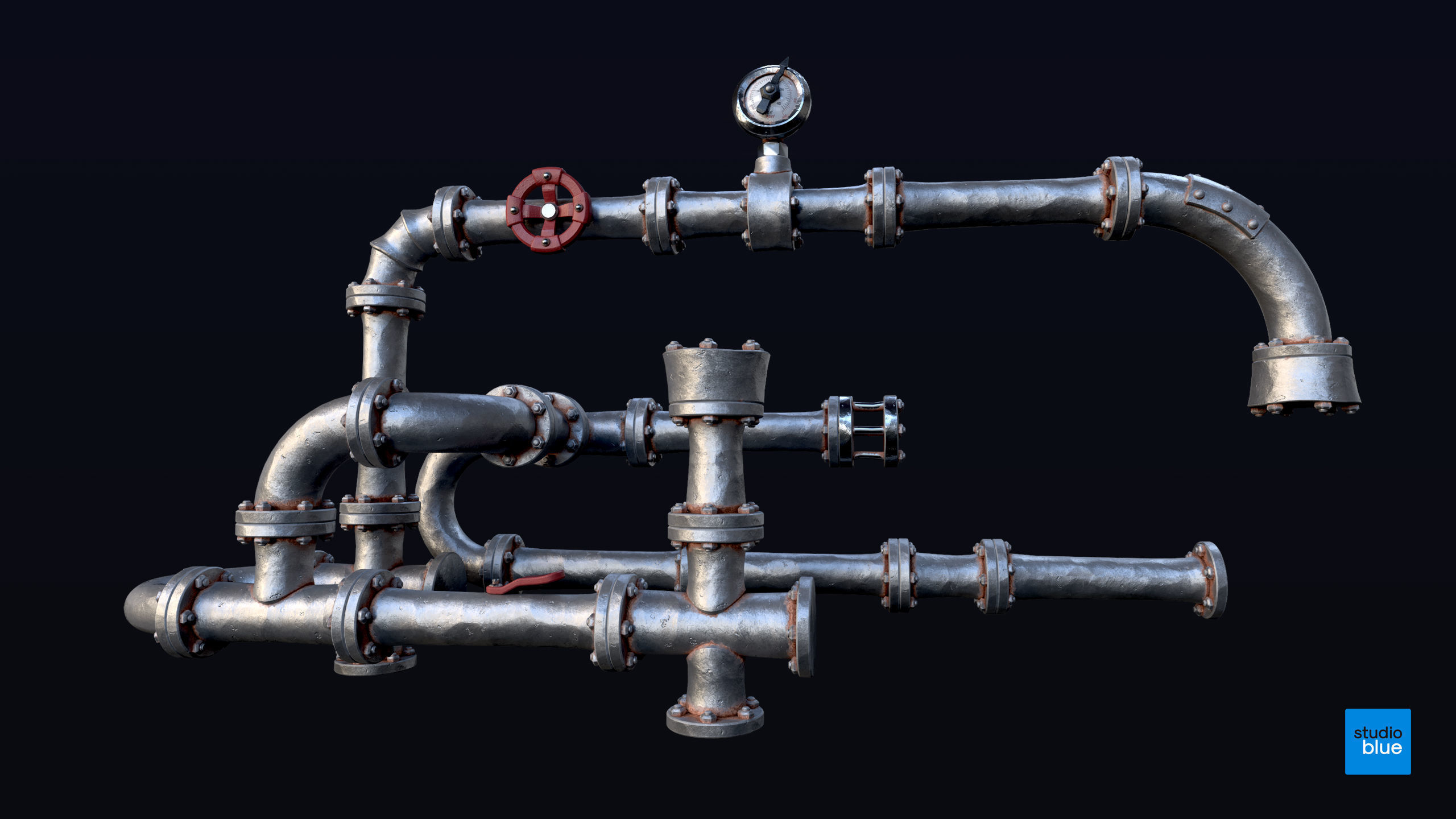 Stylised pipes and kit part pack Low-poly 3D model_5