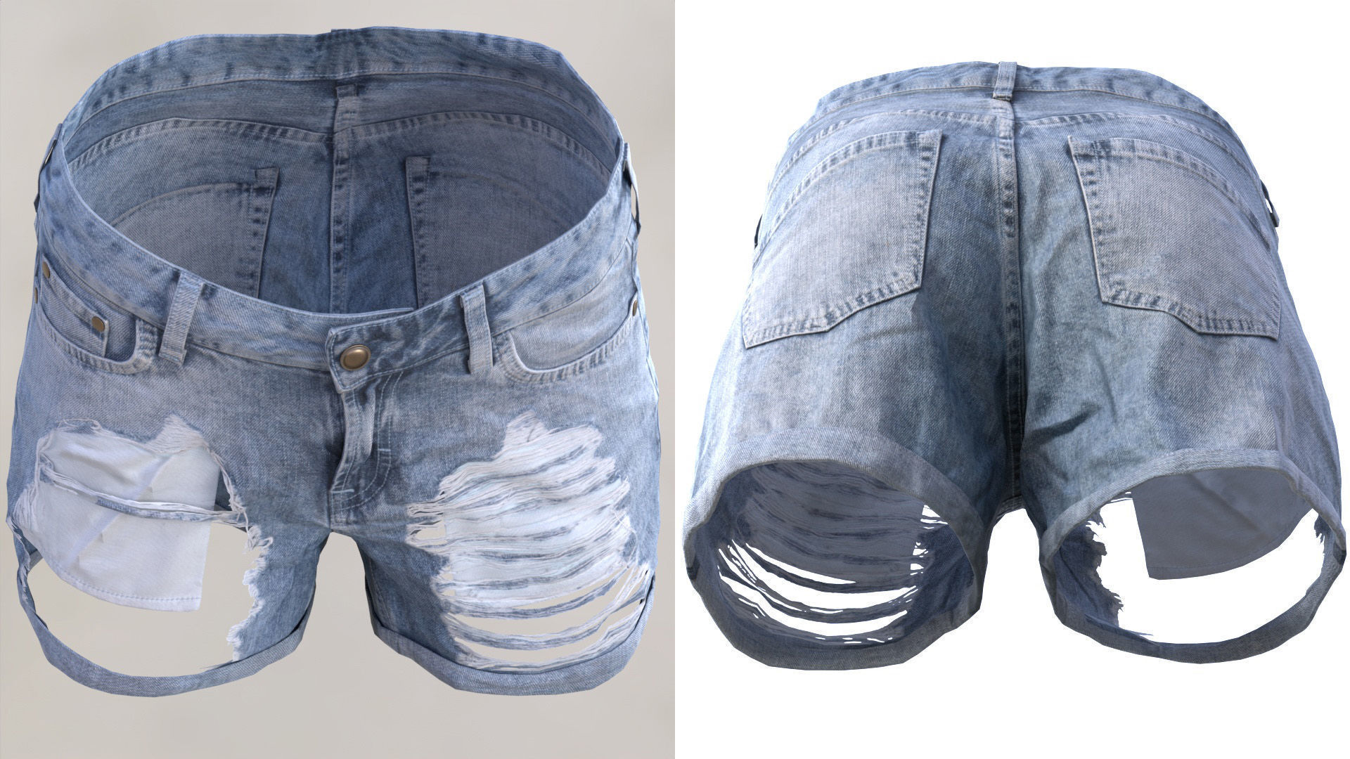Denim Shorts 83 - All MH Bodies and UE5 Skeletons - Rigged Low-poly 3D model_14
