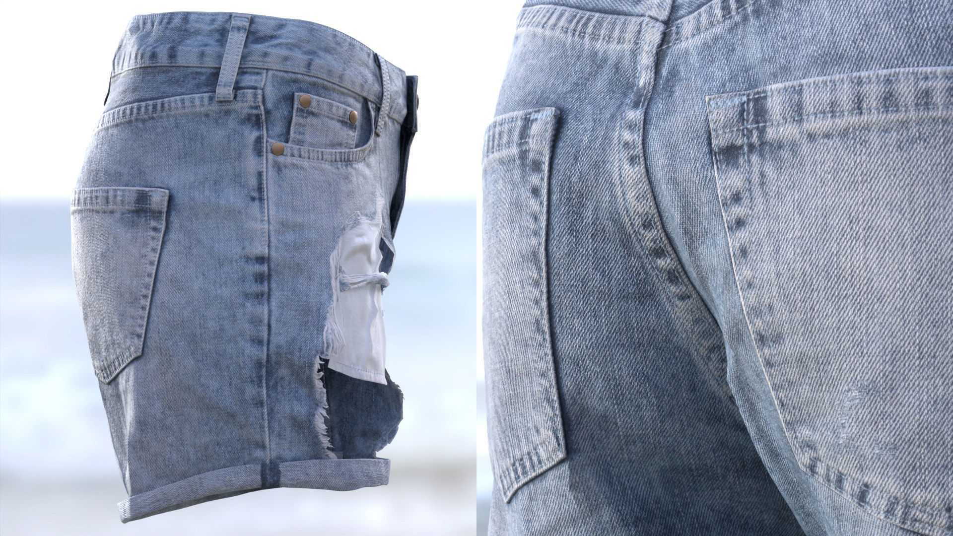 Denim Shorts 83 - All MH Bodies and UE5 Skeletons - Rigged Low-poly 3D model_12