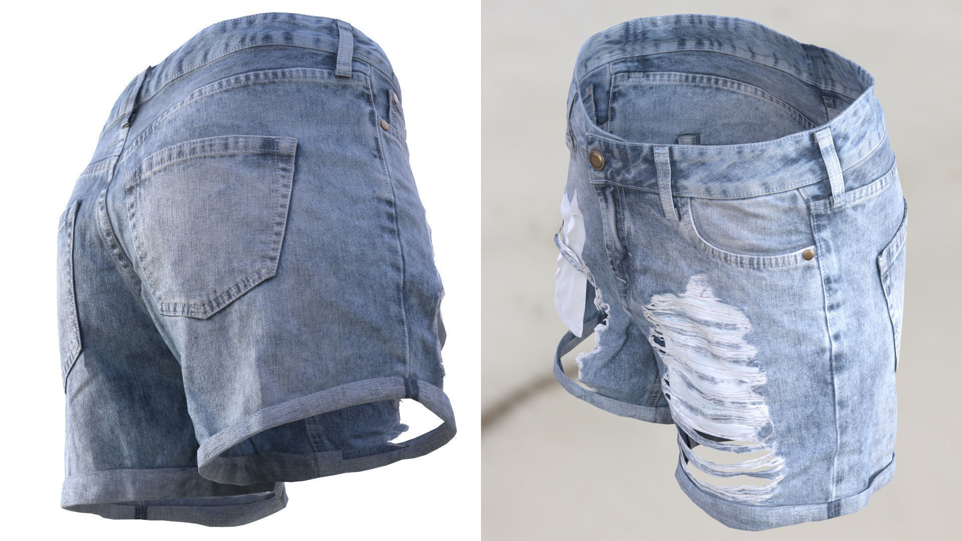 Denim Shorts 83 - All MH Bodies and UE5 Skeletons - Rigged Low-poly 3D model_15