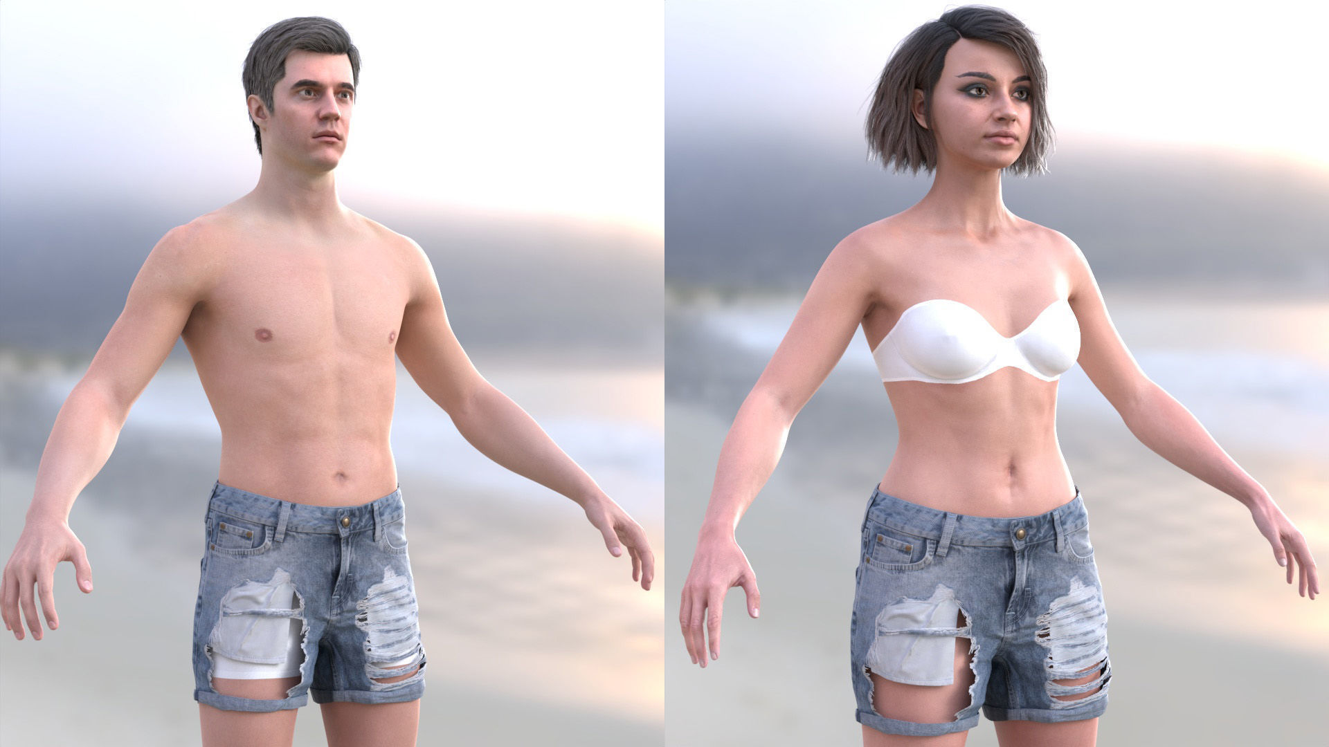 Denim Shorts 83 - All MH Bodies and UE5 Skeletons - Rigged Low-poly 3D model_6