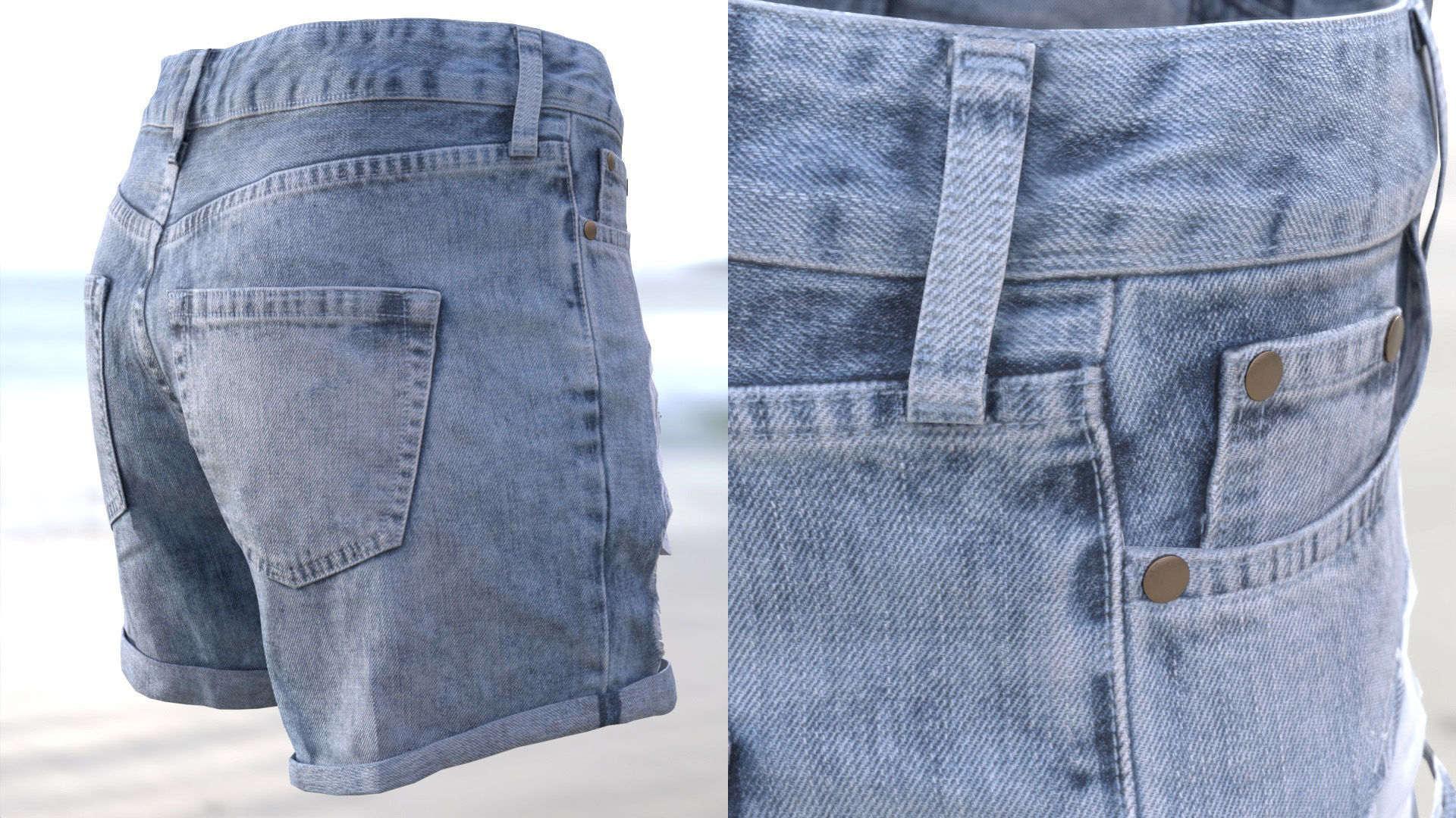 Denim Shorts 83 - All MH Bodies and UE5 Skeletons - Rigged Low-poly 3D model_7