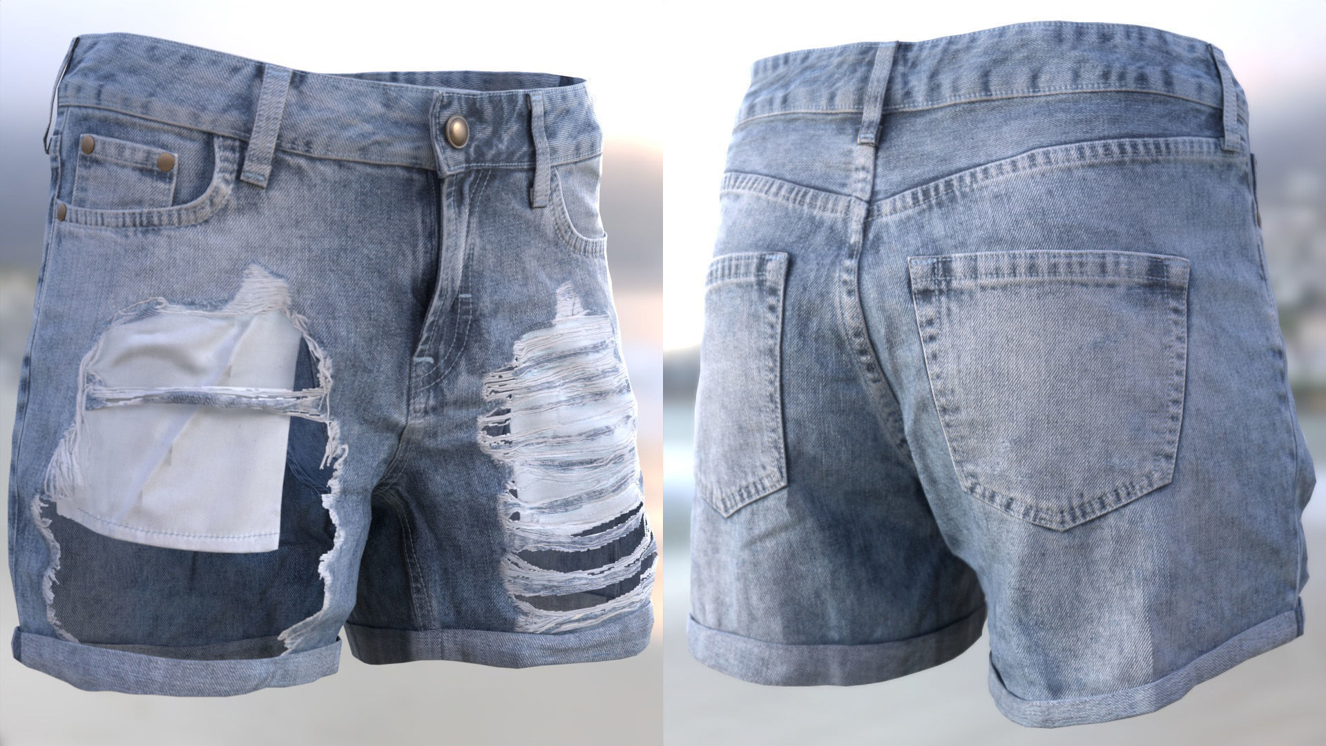 Denim Shorts 83 - All MH Bodies and UE5 Skeletons - Rigged Low-poly 3D model_8