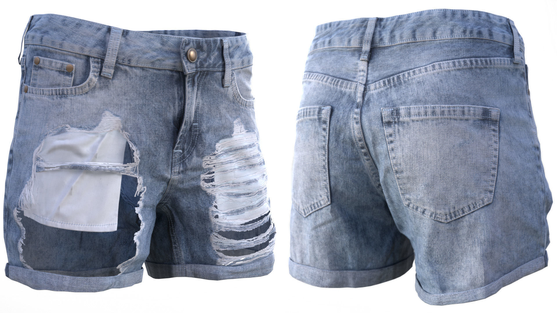 Denim Shorts 83 - All MH Bodies and UE5 Skeletons - Rigged Low-poly 3D model_4