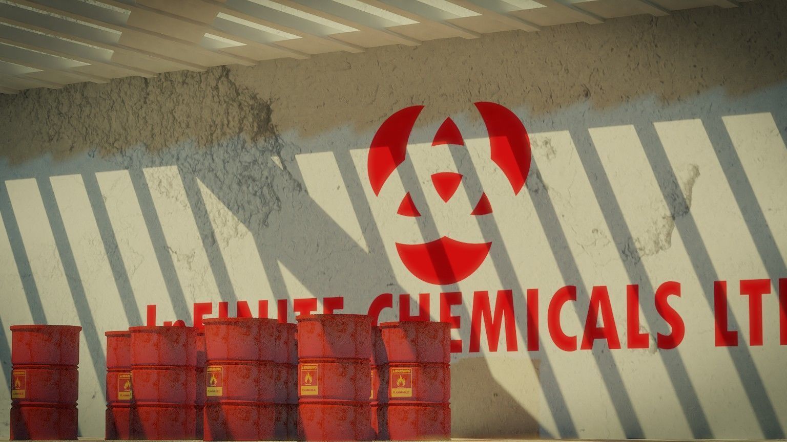 3D Model of Flammable Chemical Barrels in Industrial Warehouse  Low-poly 3D model_8