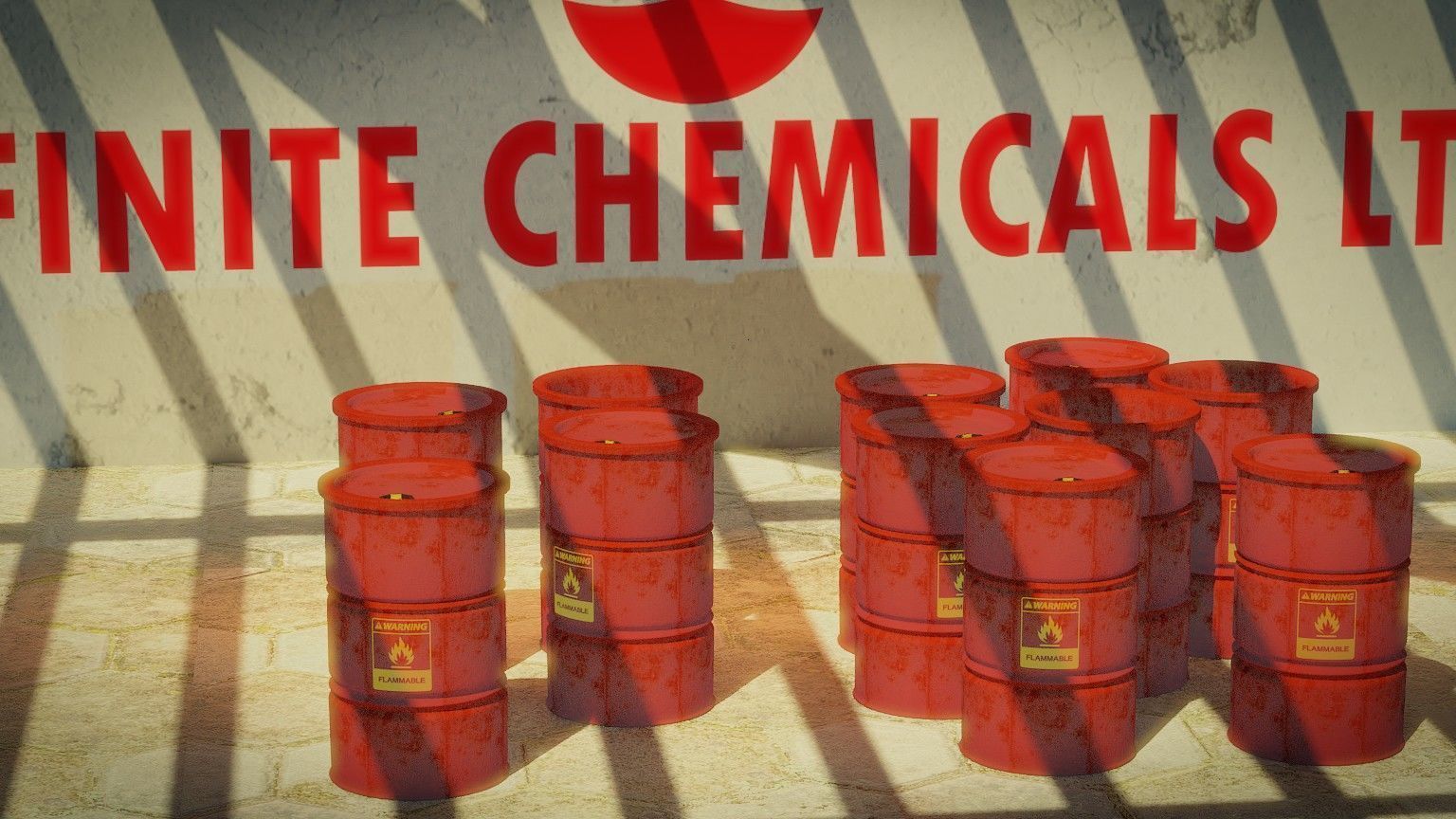 3D Model of Flammable Chemical Barrels in Industrial Warehouse  Low-poly 3D model_6