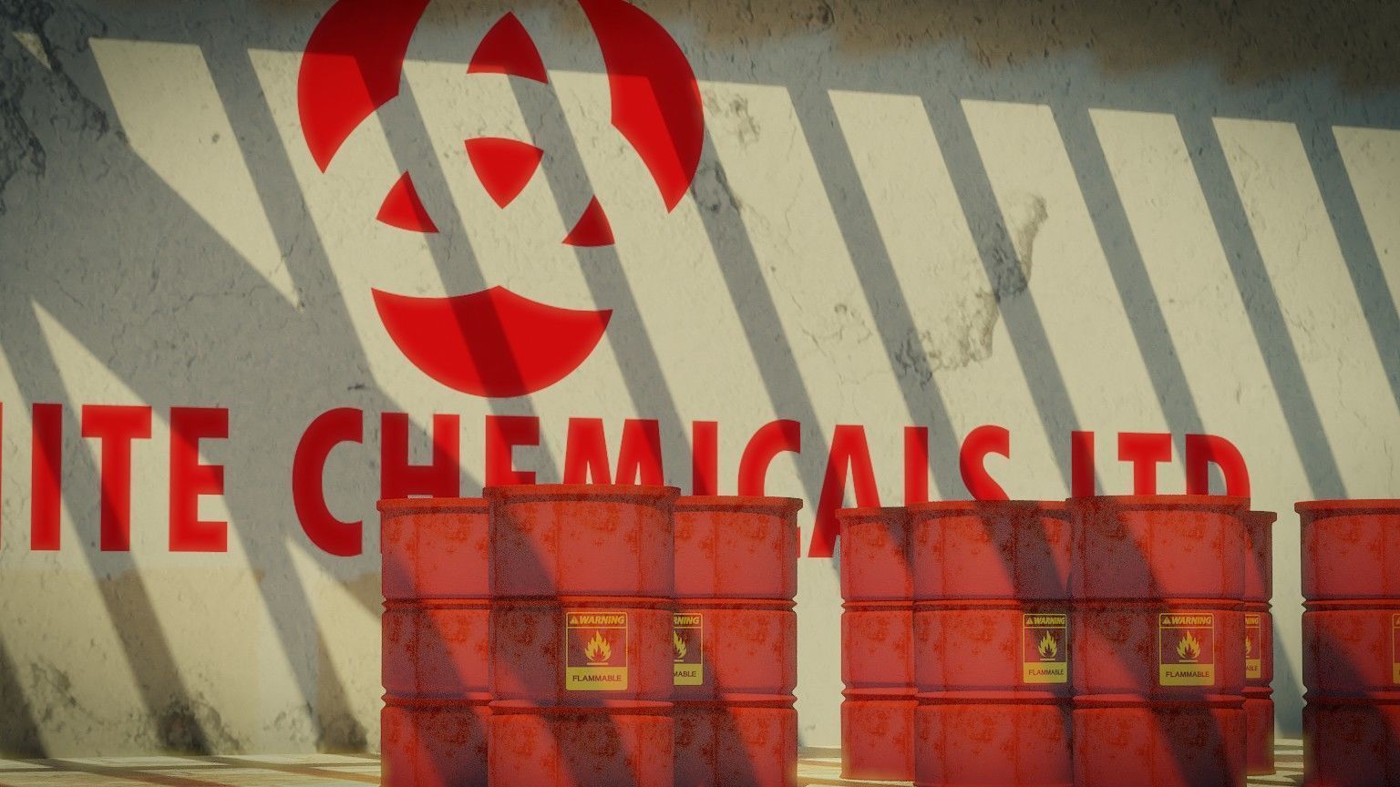 3D Model of Flammable Chemical Barrels in Industrial Warehouse  Low-poly 3D model_4