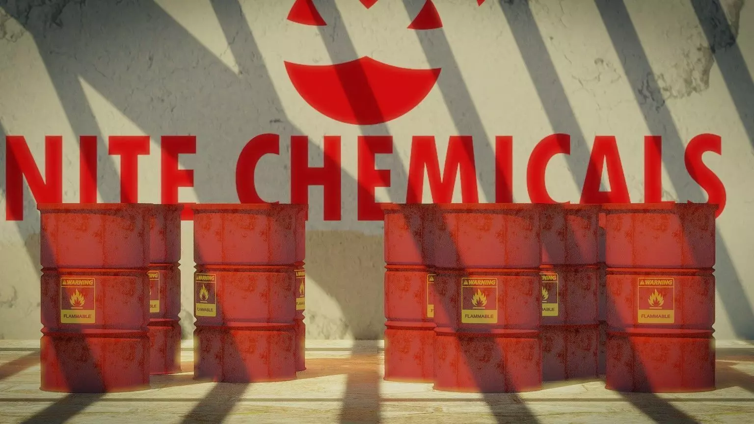 3D Model of Flammable Chemical Barrels in Industrial Warehouse  Low-poly 3D model_0