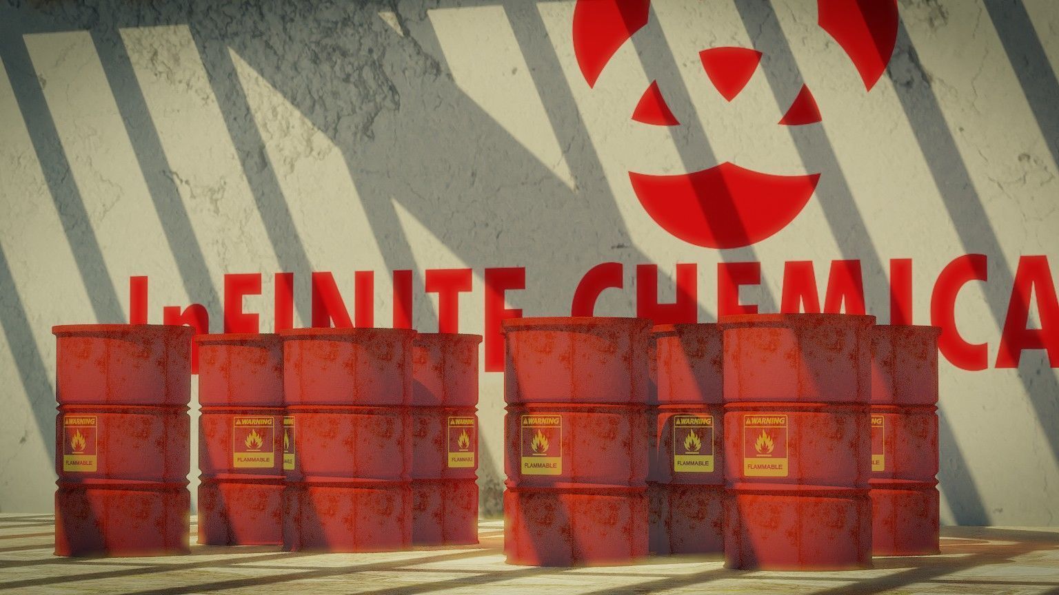 3D Model of Flammable Chemical Barrels in Industrial Warehouse  Low-poly 3D model_2