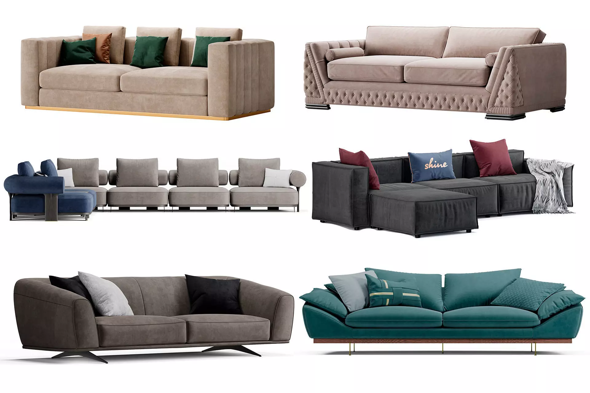 Set of Ready to Render Sofa Models FBX OBJ MAX 3D Model Collection_0