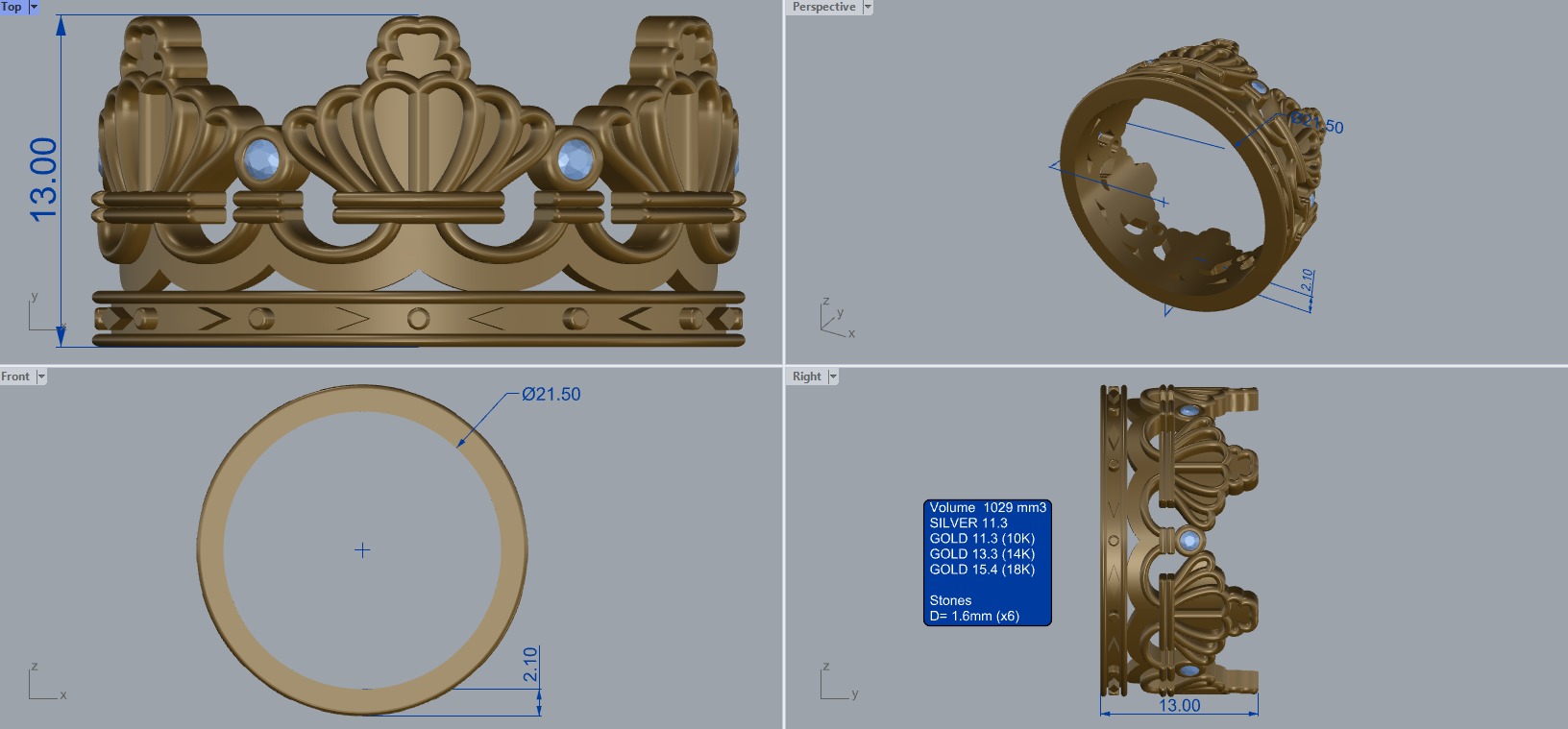 R 188 Crown ring sizes 3D print model_11