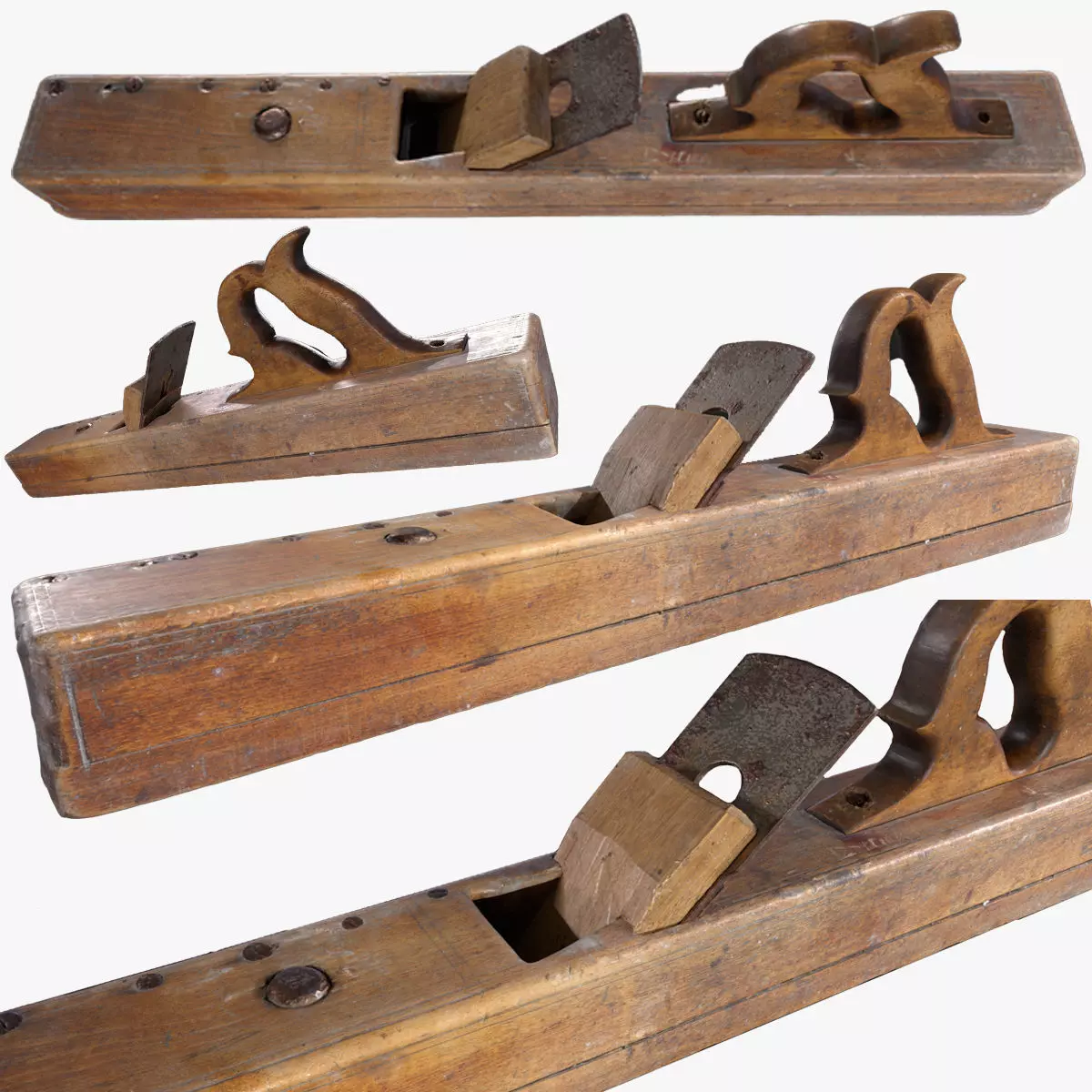 Old Big Wooden Plane Low-poly 3D model_0