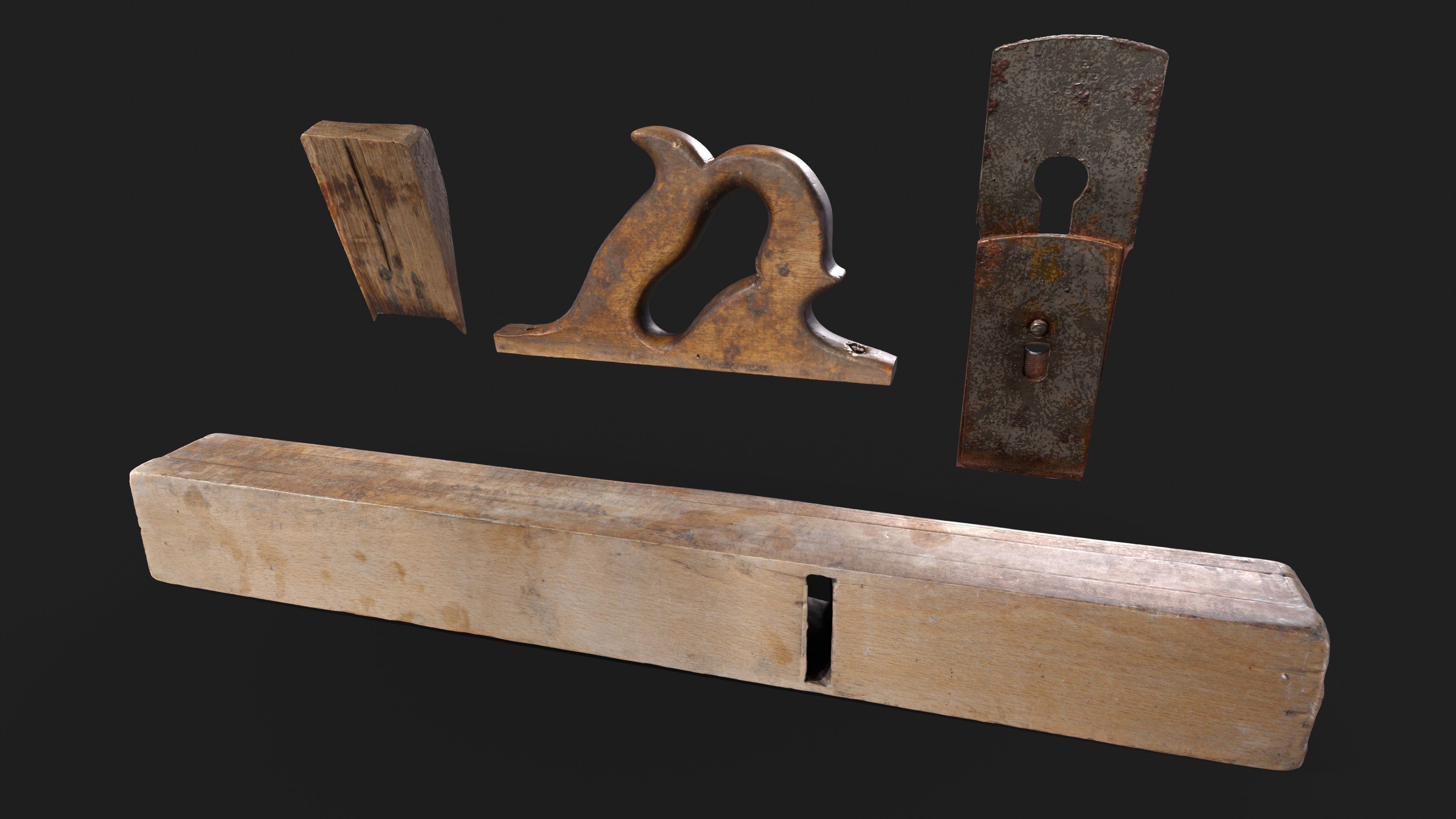 Old Big Wooden Plane Low-poly 3D model_9