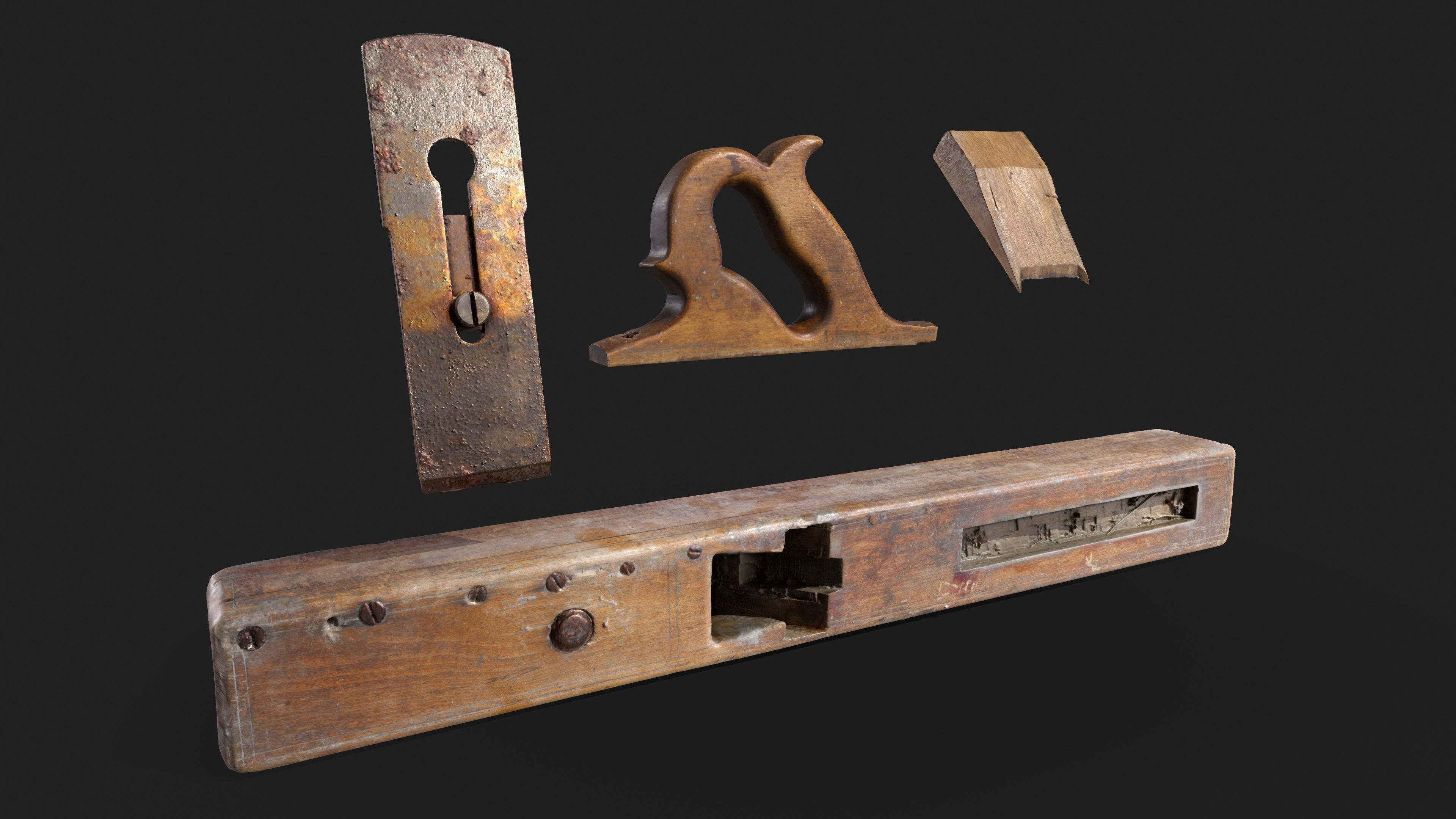 Old Big Wooden Plane Low-poly 3D model_5