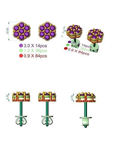 2024 10mm Gold Fully Iced Diamond Flower Cluster Earrings 3D print model
