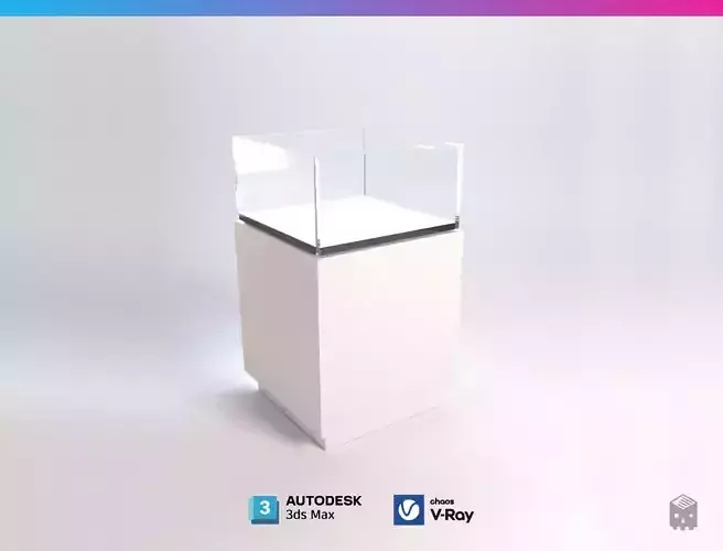 Pedestal Display Glass Case White LED