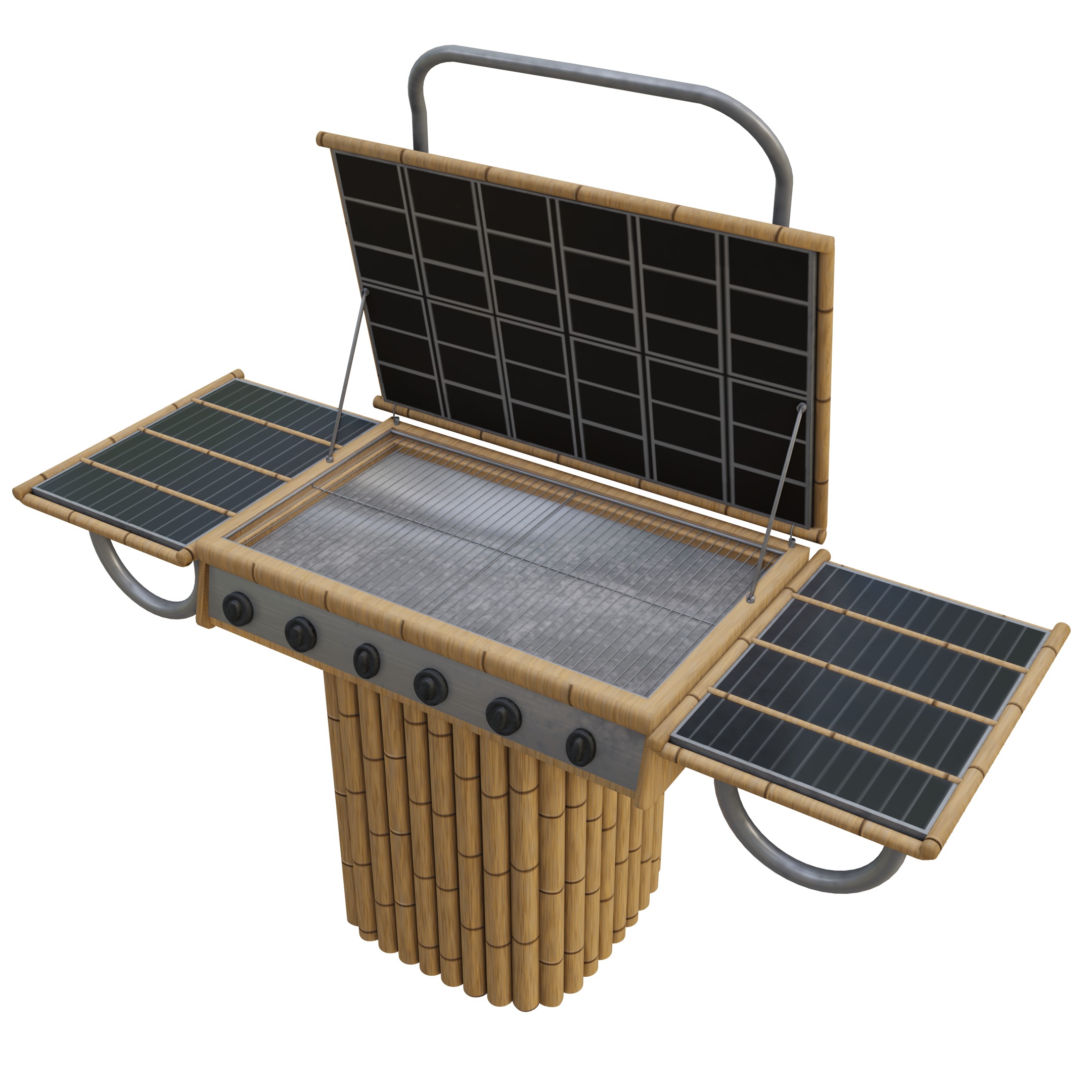 Bamboo Grill with Solar Panel Low-poly 3D model_1