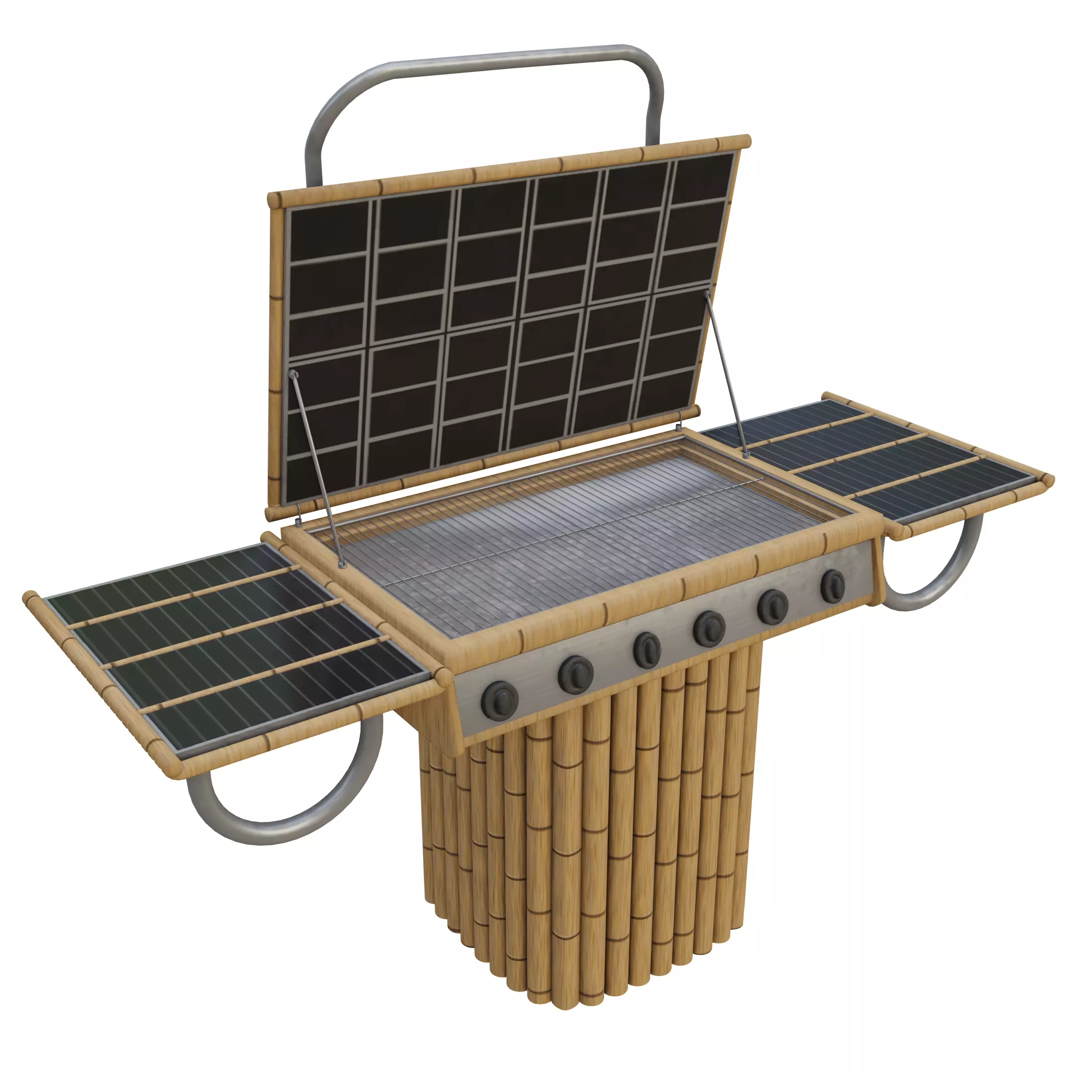 Bamboo Grill with Solar Panel Low-poly 3D model_0