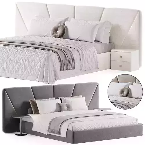 Beige Flowers Double Bed 3D model
