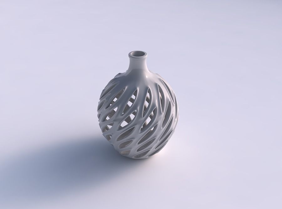 Vase twisted cylindrical slim with smooth cuts, extruded edge... 3D print model_0