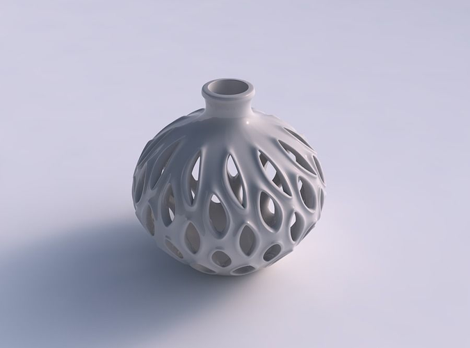 Vase twisted cylindrical compressed with smooth cuts, extruded edges and high neck twisted and squeezed