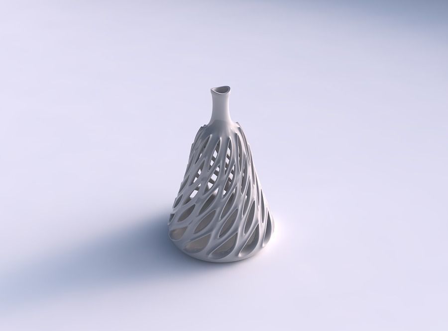 Vase twisted cylindrical slim with smooth cuts, extruded edge... 3D print model_0