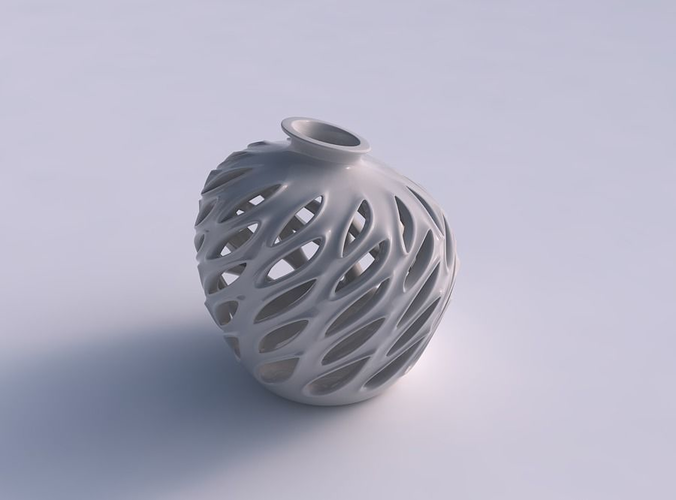 Vase twisted cylindrical compressed with smooth cuts, extruded edges and high neck squeezed with streched top corner