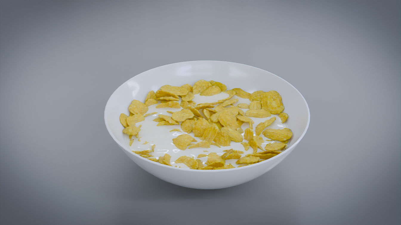 Cornflakes with Milk Low-poly 3D model_3