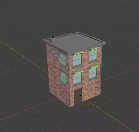 Stylized Brick Building  Game-Ready 3D Model