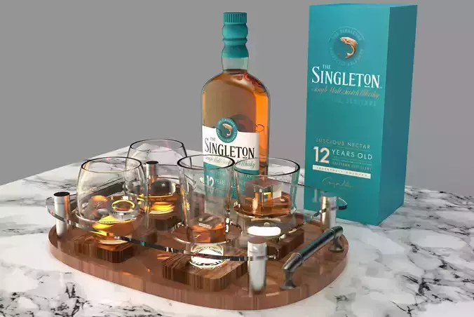 Whisky tray  and glass