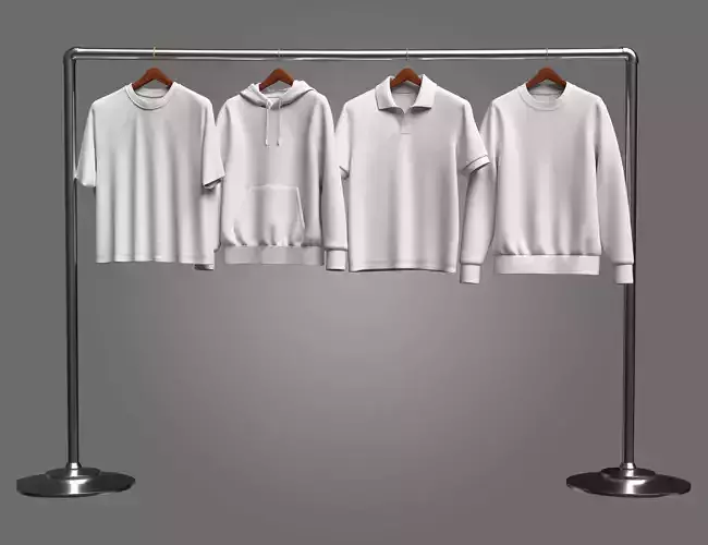Sweatshirt Hoodie Polo And T Shirt-on Hanger 3D Model 3D model