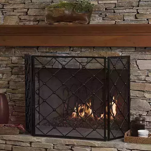 Black Prater Panel Iron Fireplace Screen