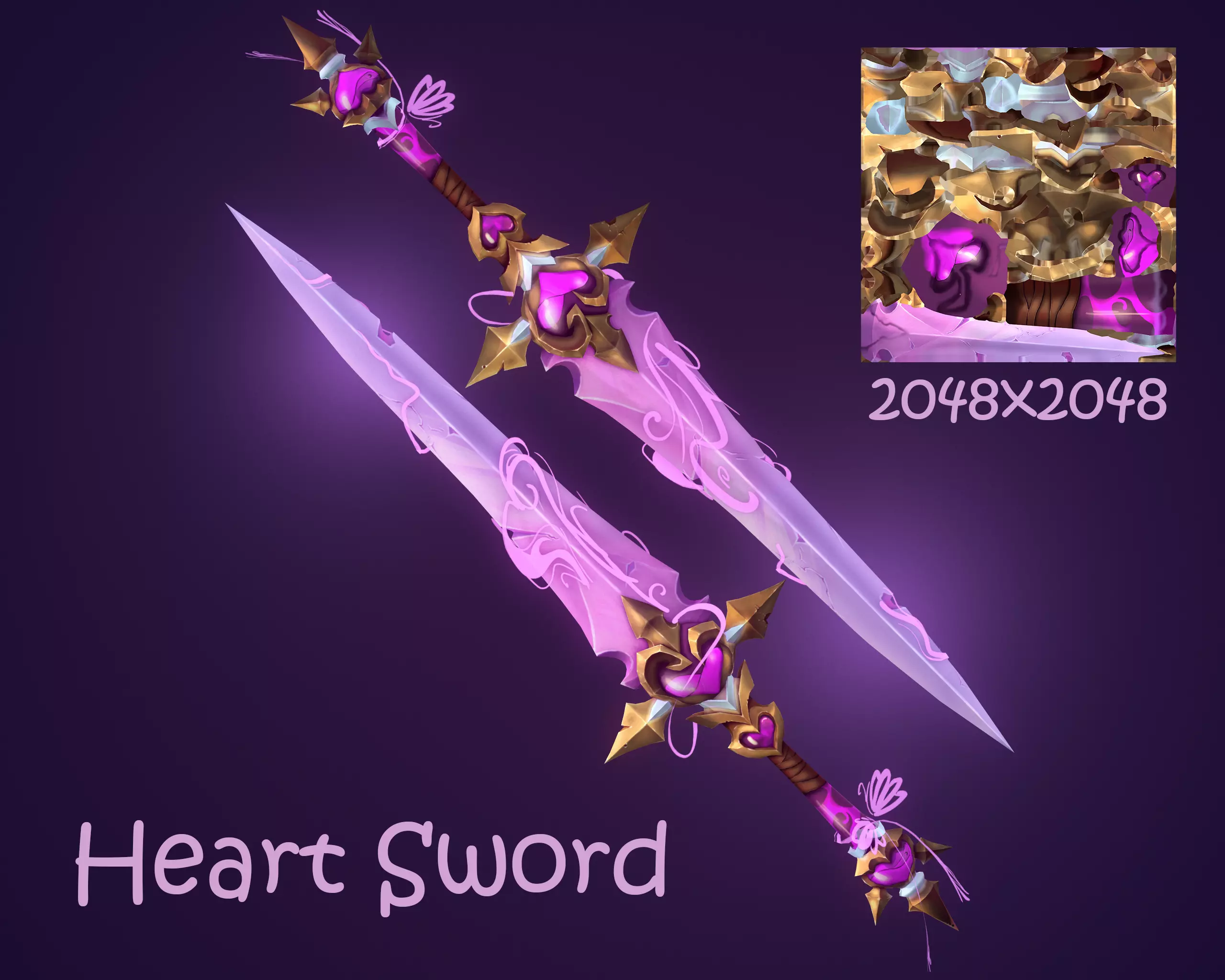 Heart Sword Low-poly 3D model_0
