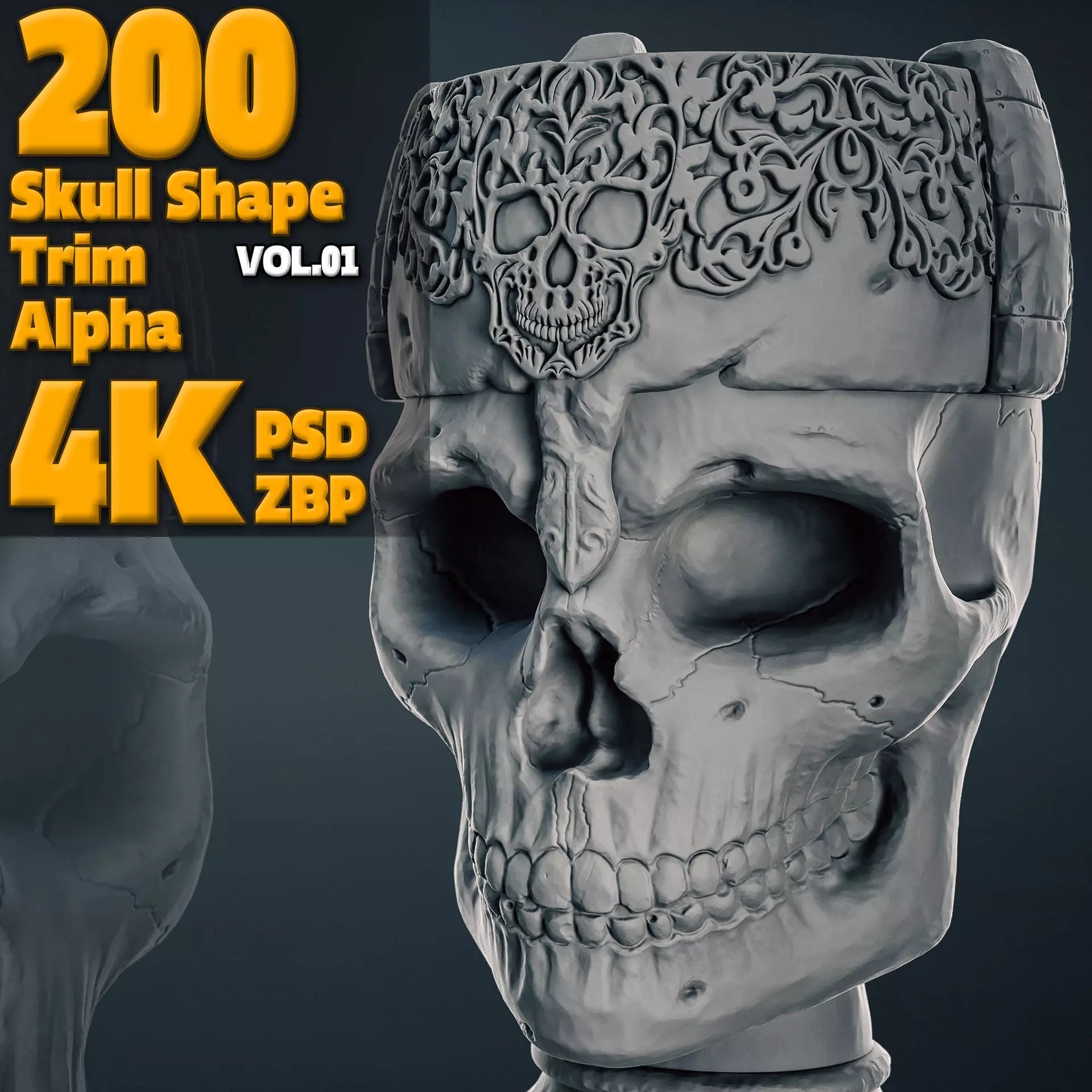 200 Skull Shape Trim Alpha  4K  PSD  High Quality Vol01 3D model_0