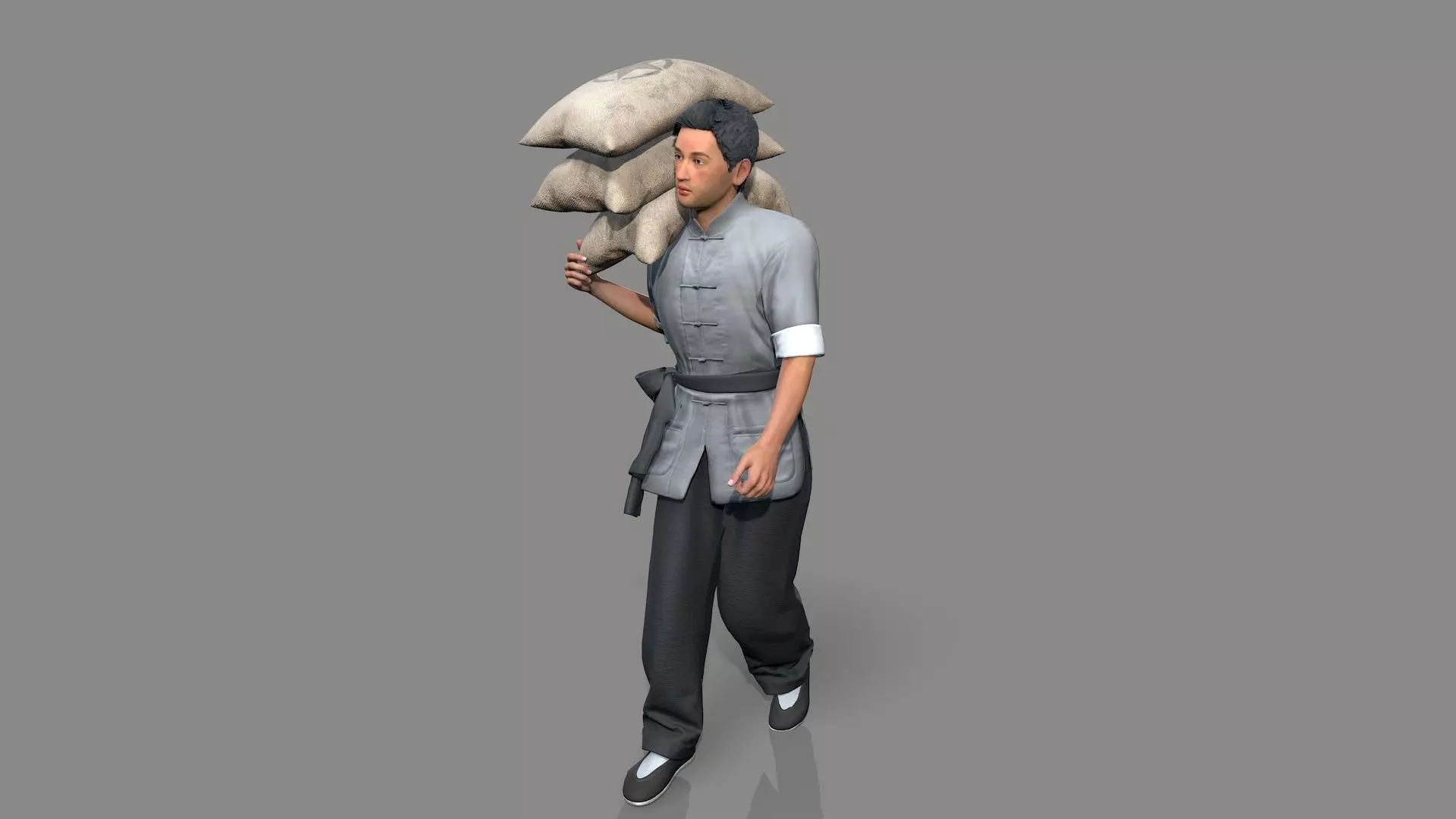 builder man carrying bag Low-poly 3D model_0