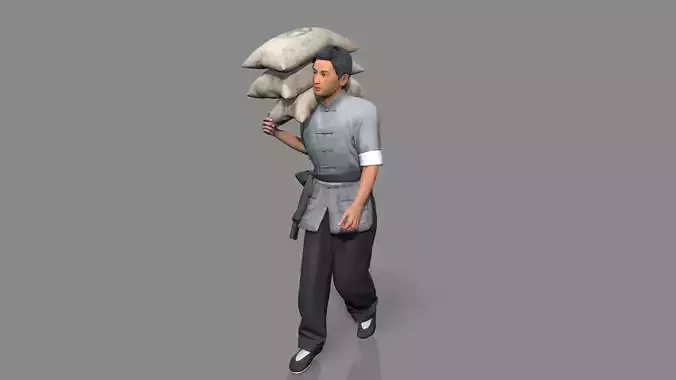builder man carrying bag Low-poly 3D model